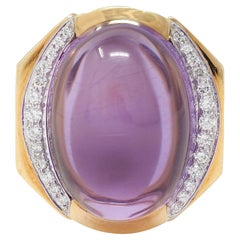 David Webb 1980s Amethyst Diamond Platinum 18 Karat Gold Vintage Ring