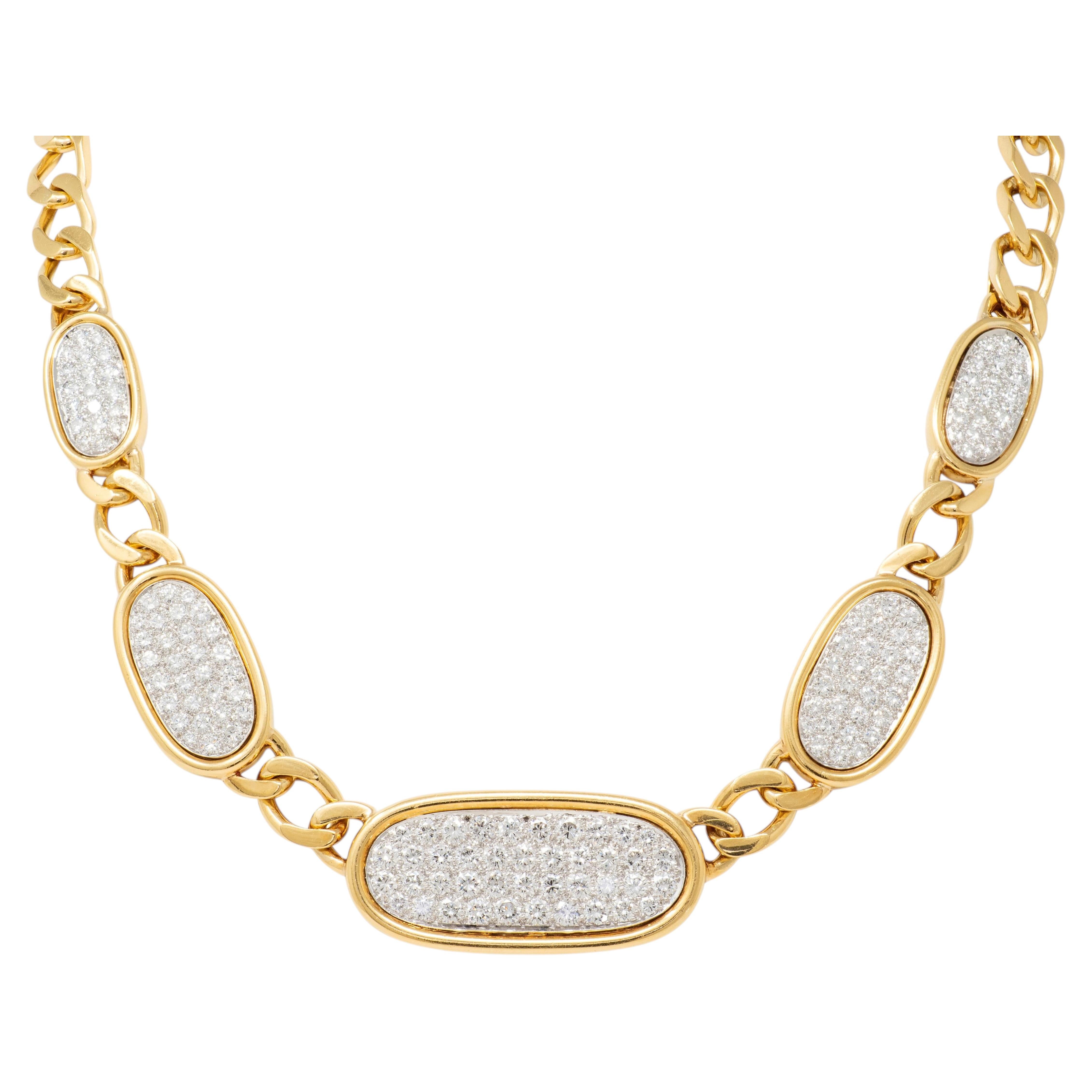 Pre-owned David Webb 1980's Diamond 18k Yellow Gold Platinum Vintage Pavé Station Necklace
