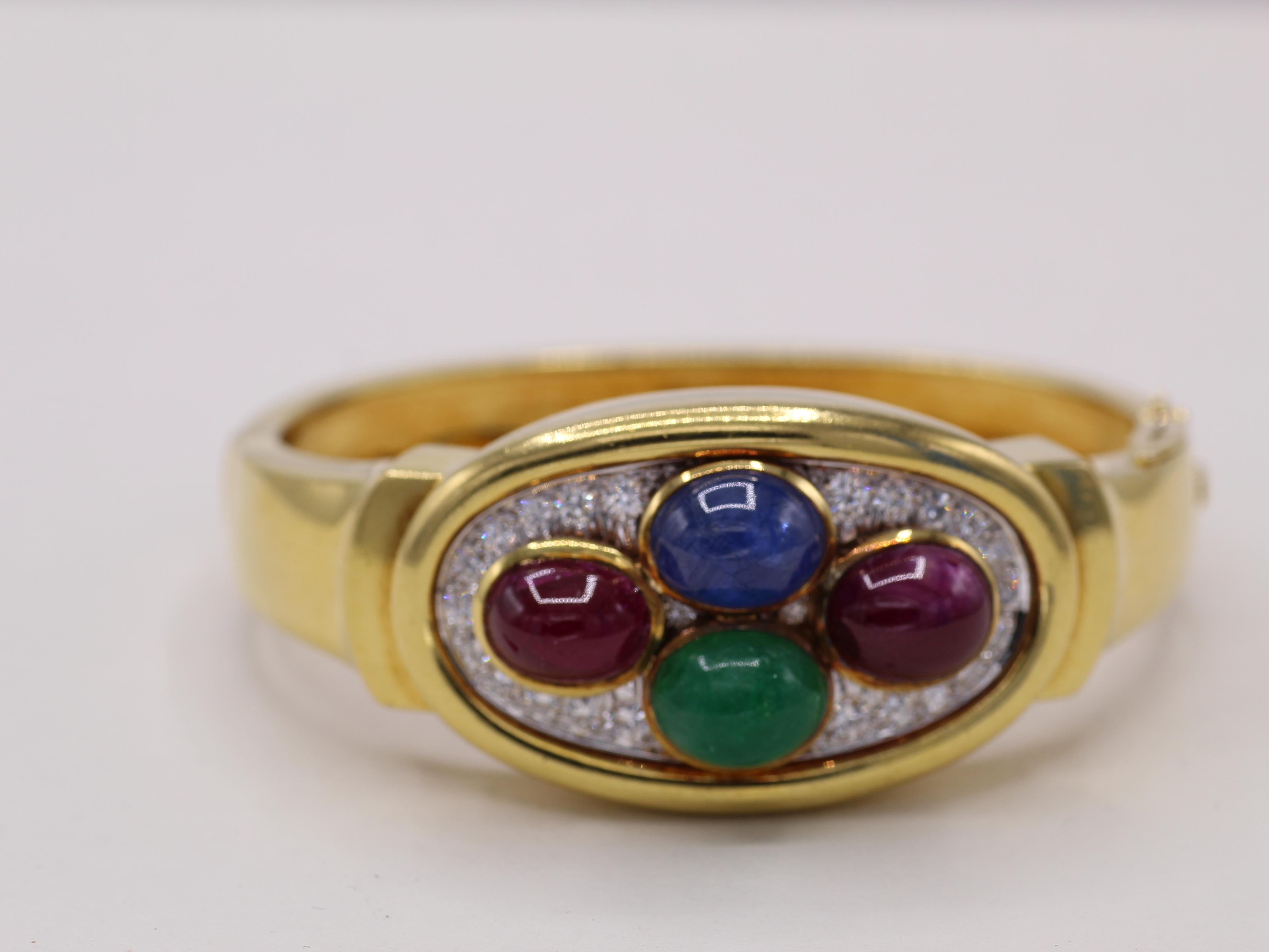 David Webb 1980er Jahre Diamant-Smaragd-Rubin-Saphir-Platin-Armband aus 18 Karat Gold im Angebot 1
