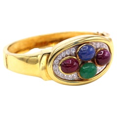 David Webb 1980s Diamond Emerald Ruby Sapphire Platinum 18 Karat Gold Bracelet