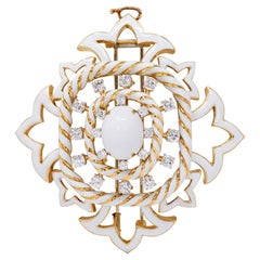 David Webb 1980's Diamond Enamel 18K Gold Platinum Vintage Cross Pendant Brooch