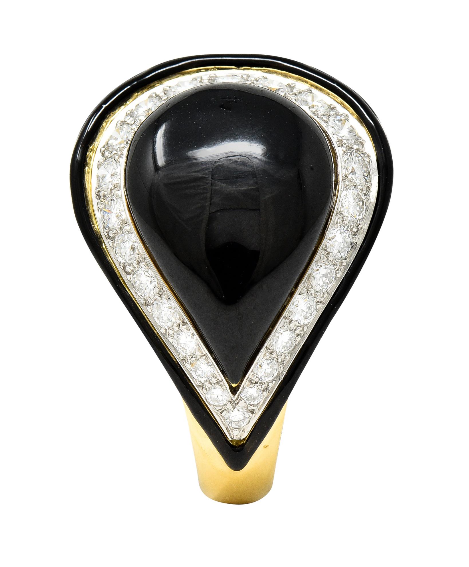 David Webb 1980's Diamond Enamel Platinum 18 Karat Yellow Gold Vintage Ring 4