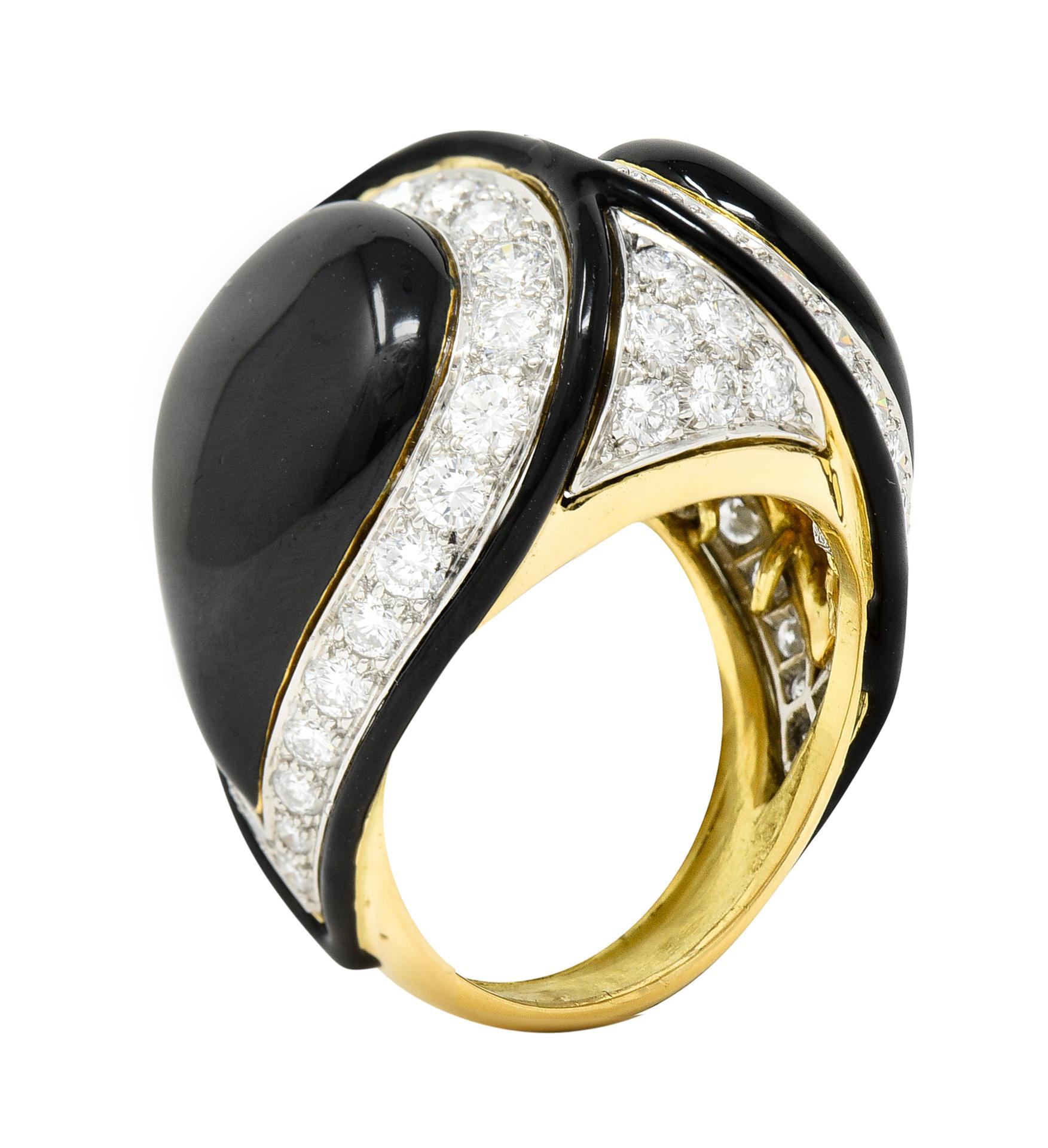 David Webb 1980's Diamond Enamel Platinum 18 Karat Yellow Gold Vintage Ring 5