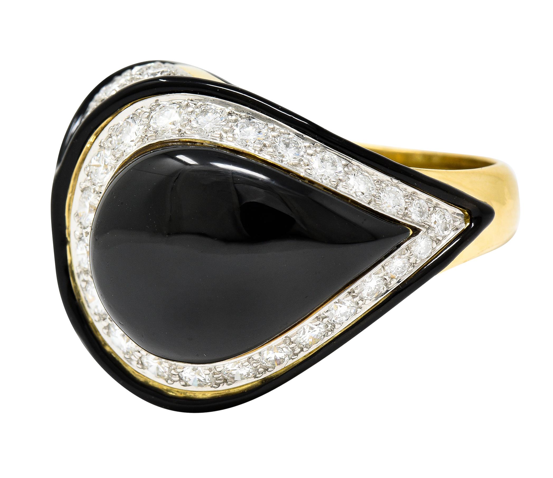 Women's or Men's David Webb 1980's Diamond Enamel Platinum 18 Karat Yellow Gold Vintage Ring