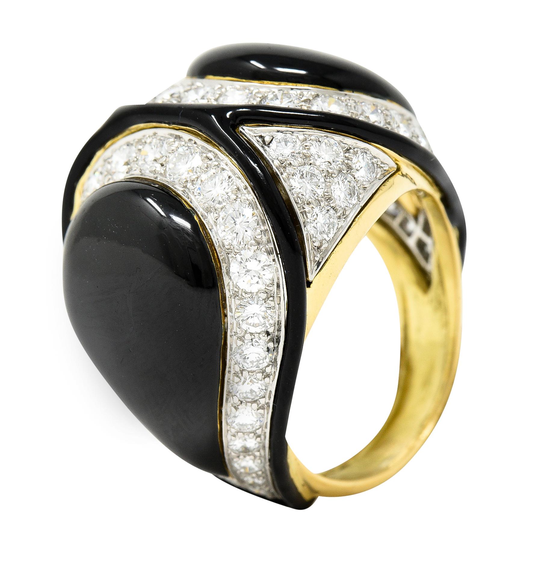 David Webb 1980's Diamond Enamel Platinum 18 Karat Yellow Gold Vintage Ring 3