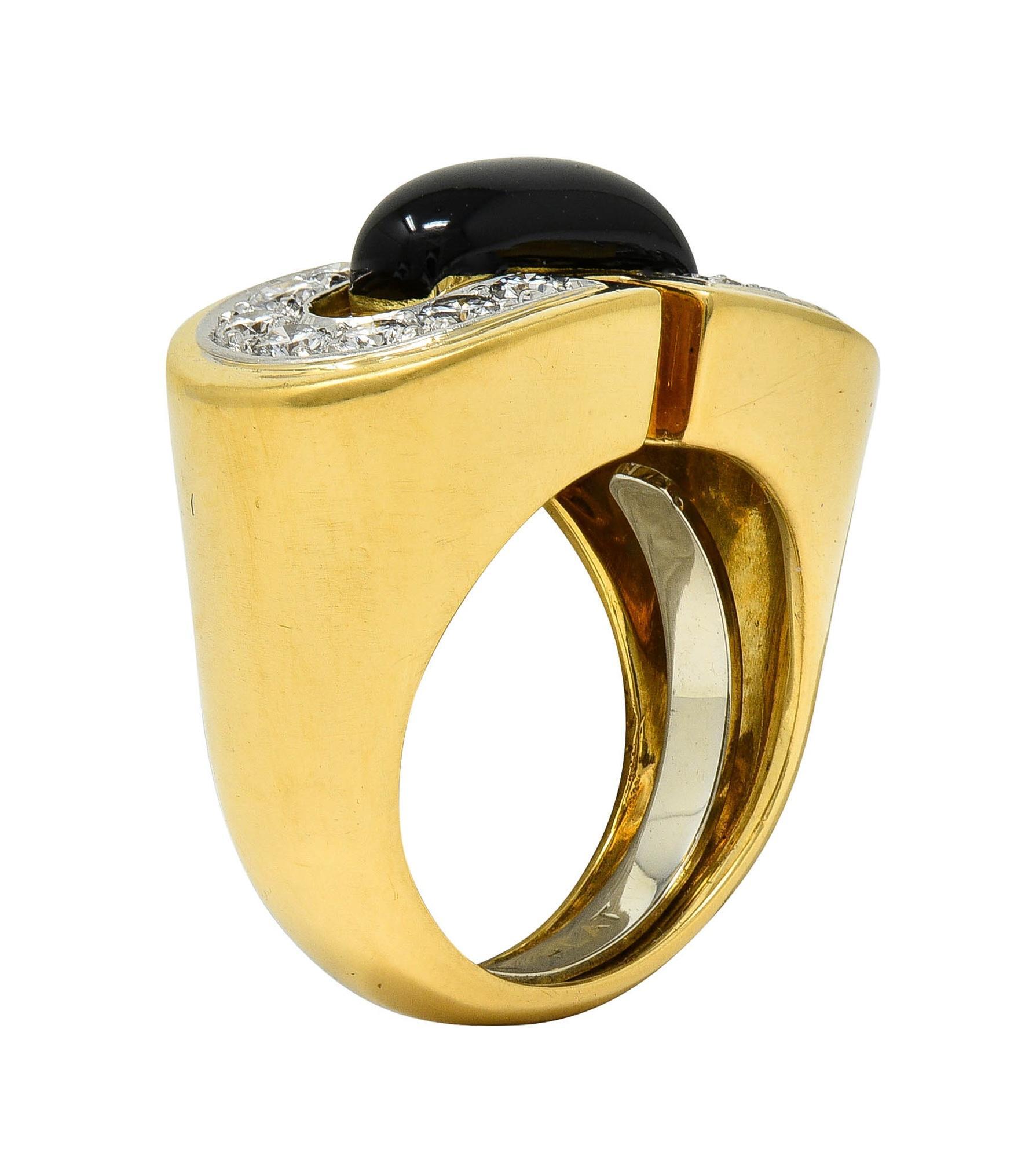 David Webb 1980's Diamond Enamel Platinum 18K Gold Vintage Buckle Ring For Sale 5