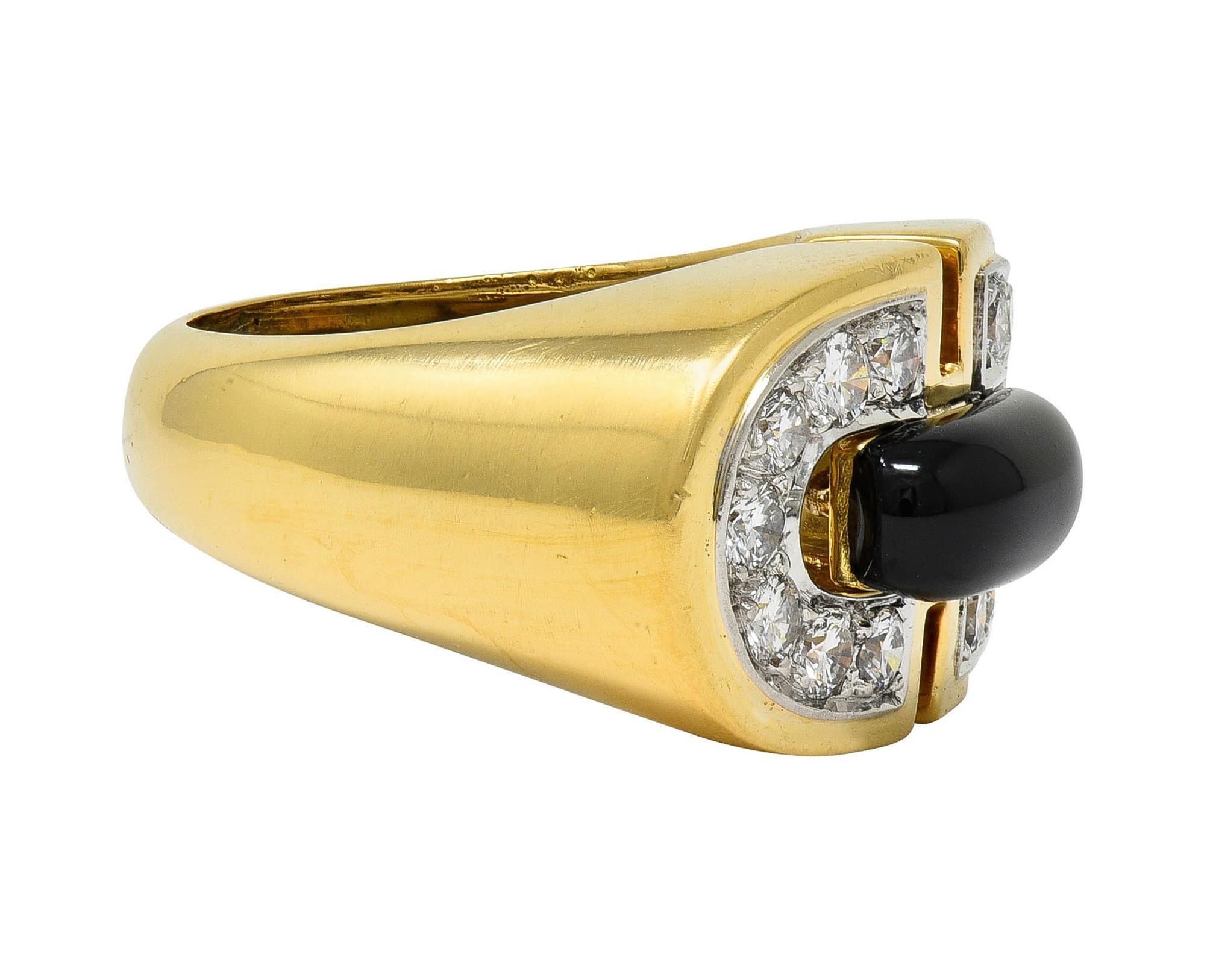 Women's or Men's David Webb 1980's Diamond Enamel Platinum 18K Gold Vintage Buckle Ring For Sale