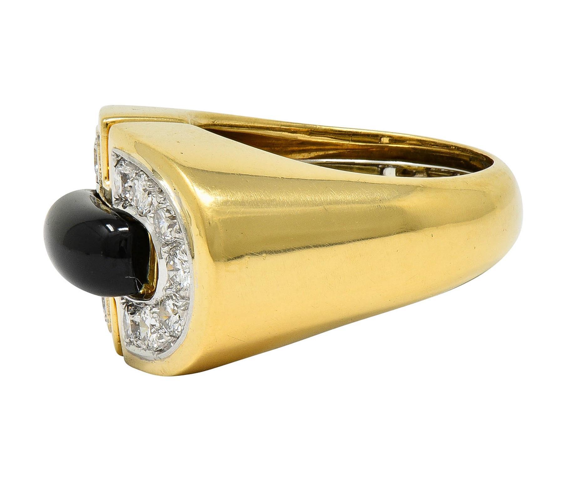 David Webb 1980's Diamond Enamel Platinum 18K Gold Vintage Buckle Ring For Sale 2