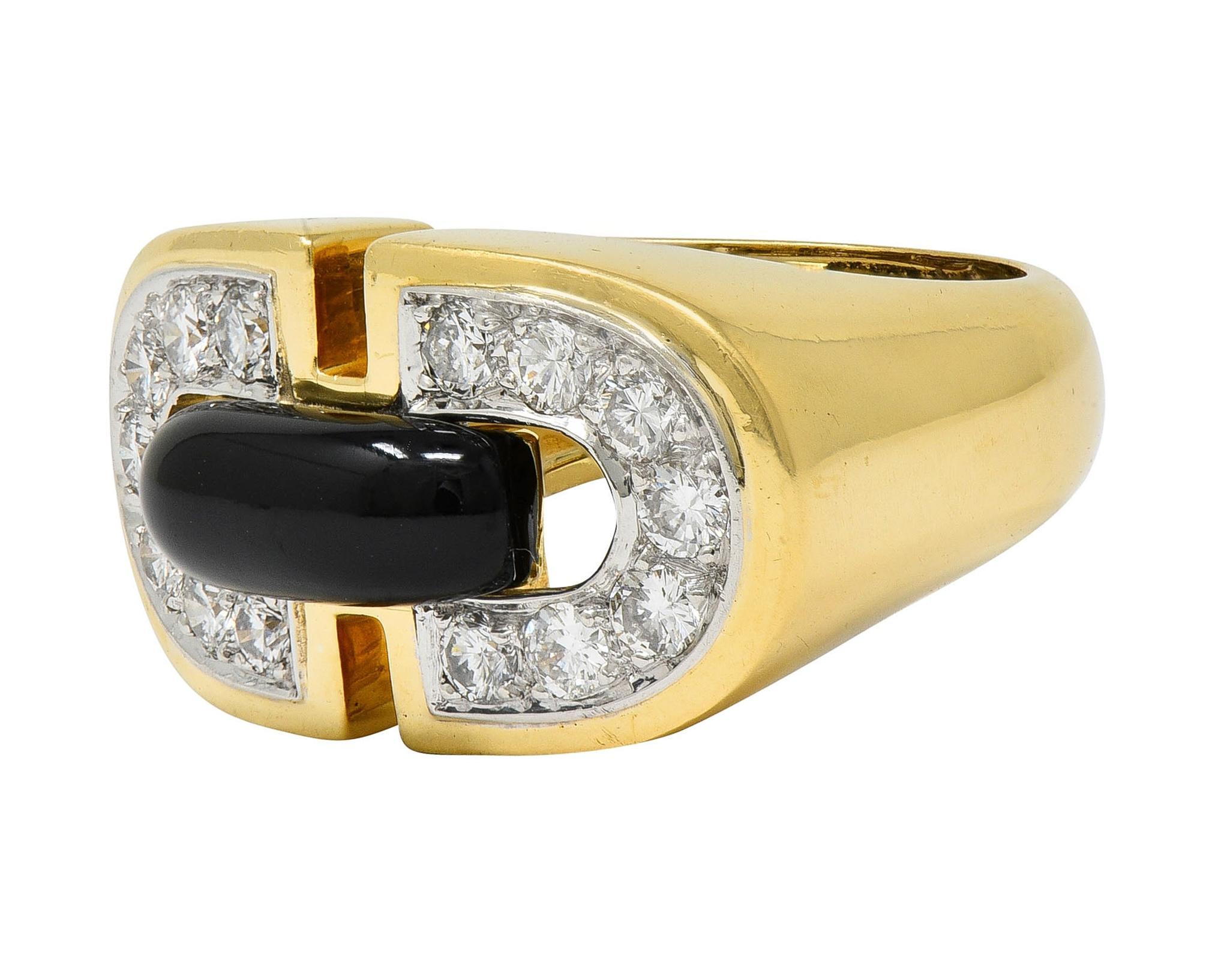 David Webb 1980's Diamond Enamel Platinum 18K Gold Vintage Buckle Ring For Sale 3