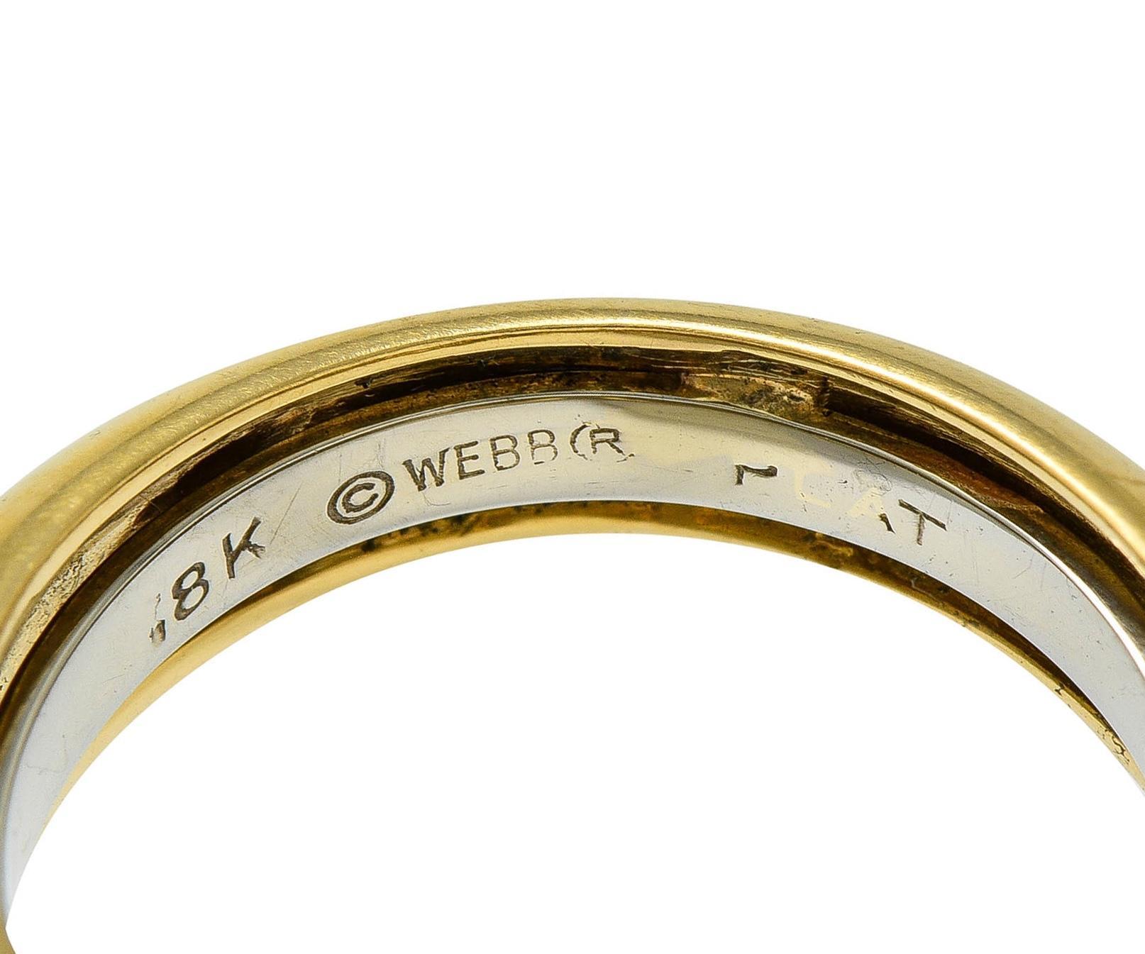 David Webb 1980's Diamond Enamel Platinum 18K Gold Vintage Buckle Ring For Sale 4