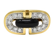 David Webb 1980's Diamond Enamel Platinum 18K Gold Vintage Buckle Ring