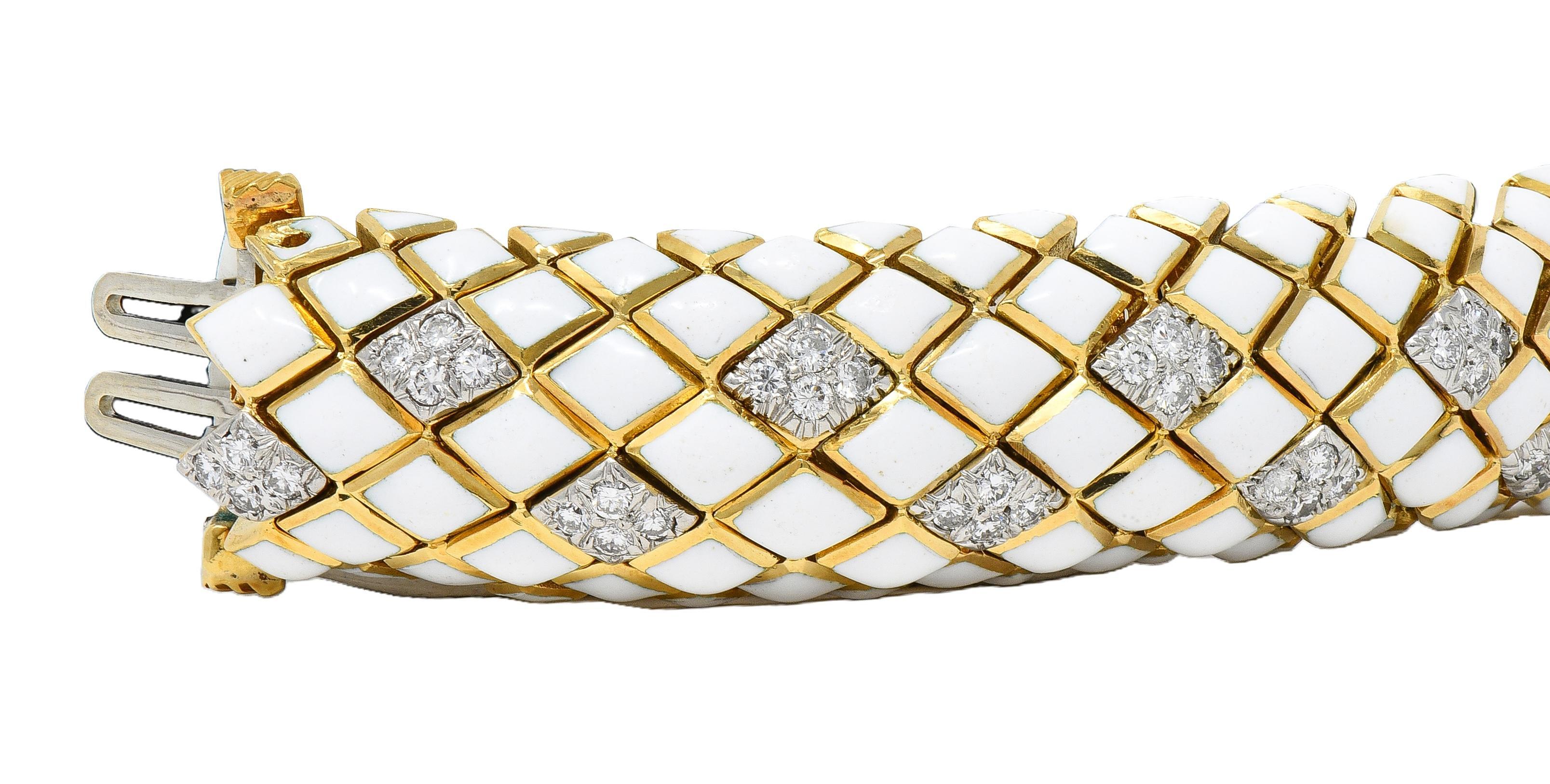 David Webb Pulsera Arlequín de oro amarillo de 18 quilates y esmalte de diamantes de la década de 1980 Moderno en venta