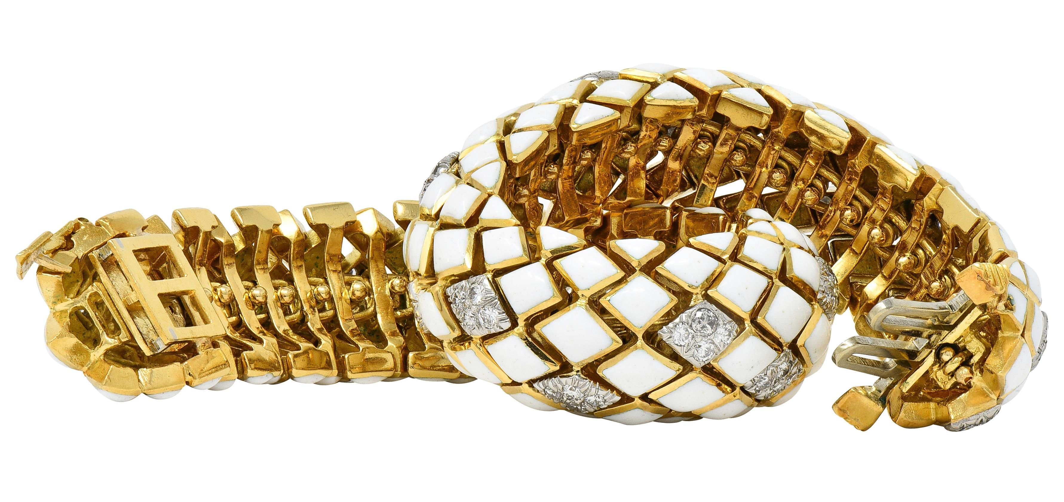 De las mujeres David Webb Pulsera Arlequín de oro amarillo de 18 quilates y esmalte de diamantes de la década de 1980 en venta