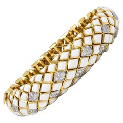 David Webb 1980's Diamond Enamel Platinum 18K Yellow Gold Harlequin Bracelet