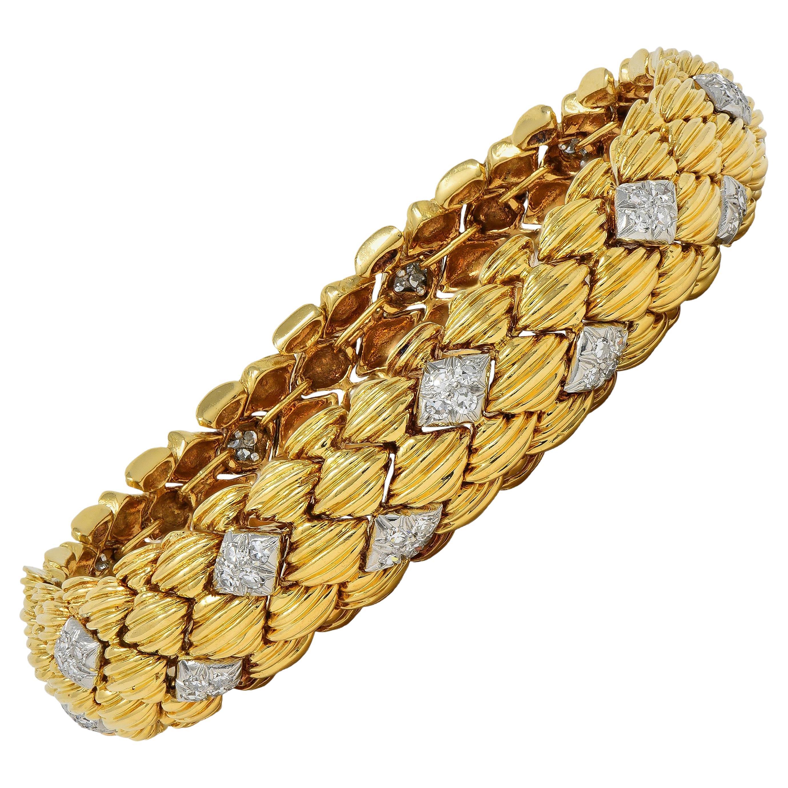 David Webb Bracciale Arlecchino d'epoca in platino e diamanti, anni '80, oro 18 carati