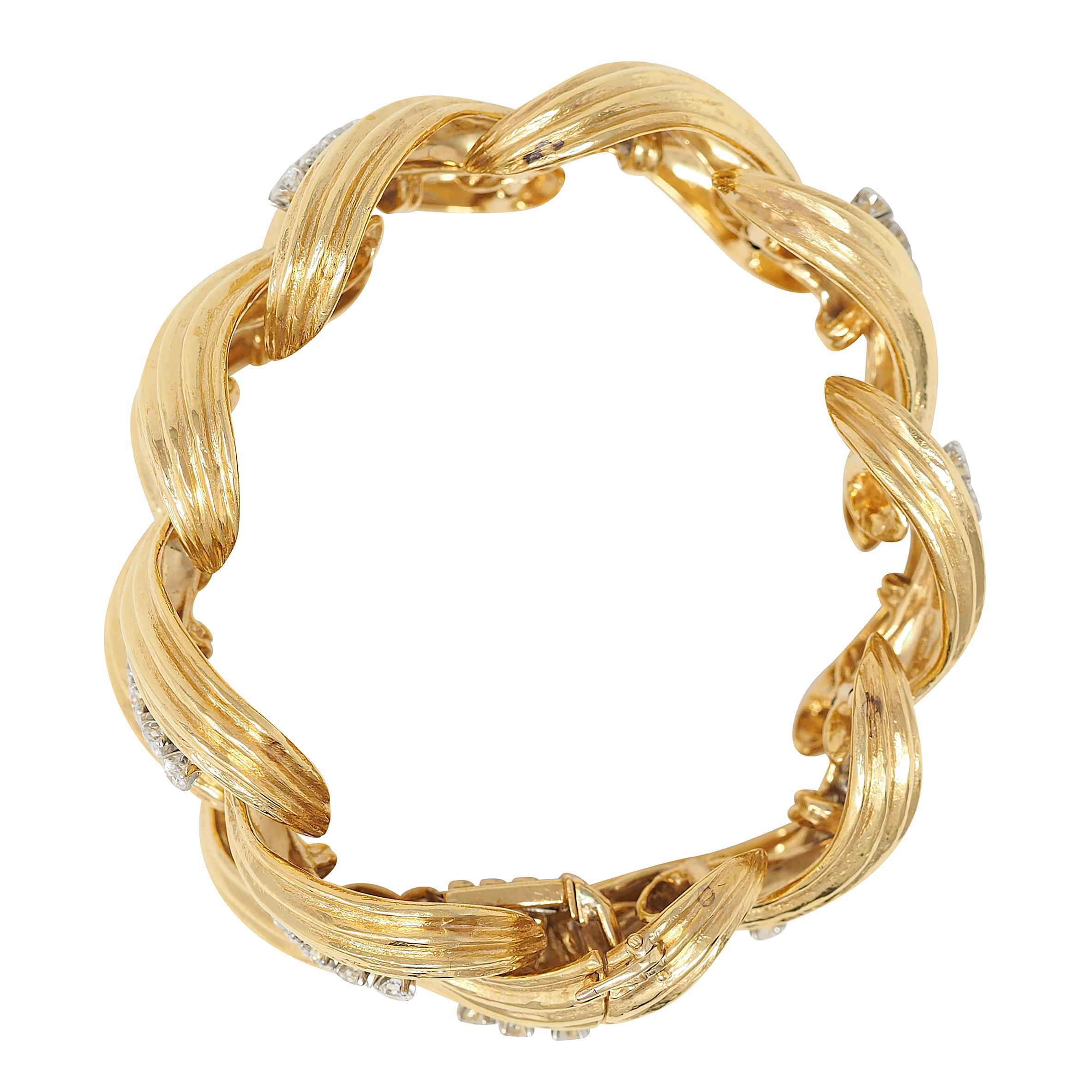 Moderno David Webb 1980 - Bracciale vintage con diamanti e platino in oro giallo 18 carati in vendita