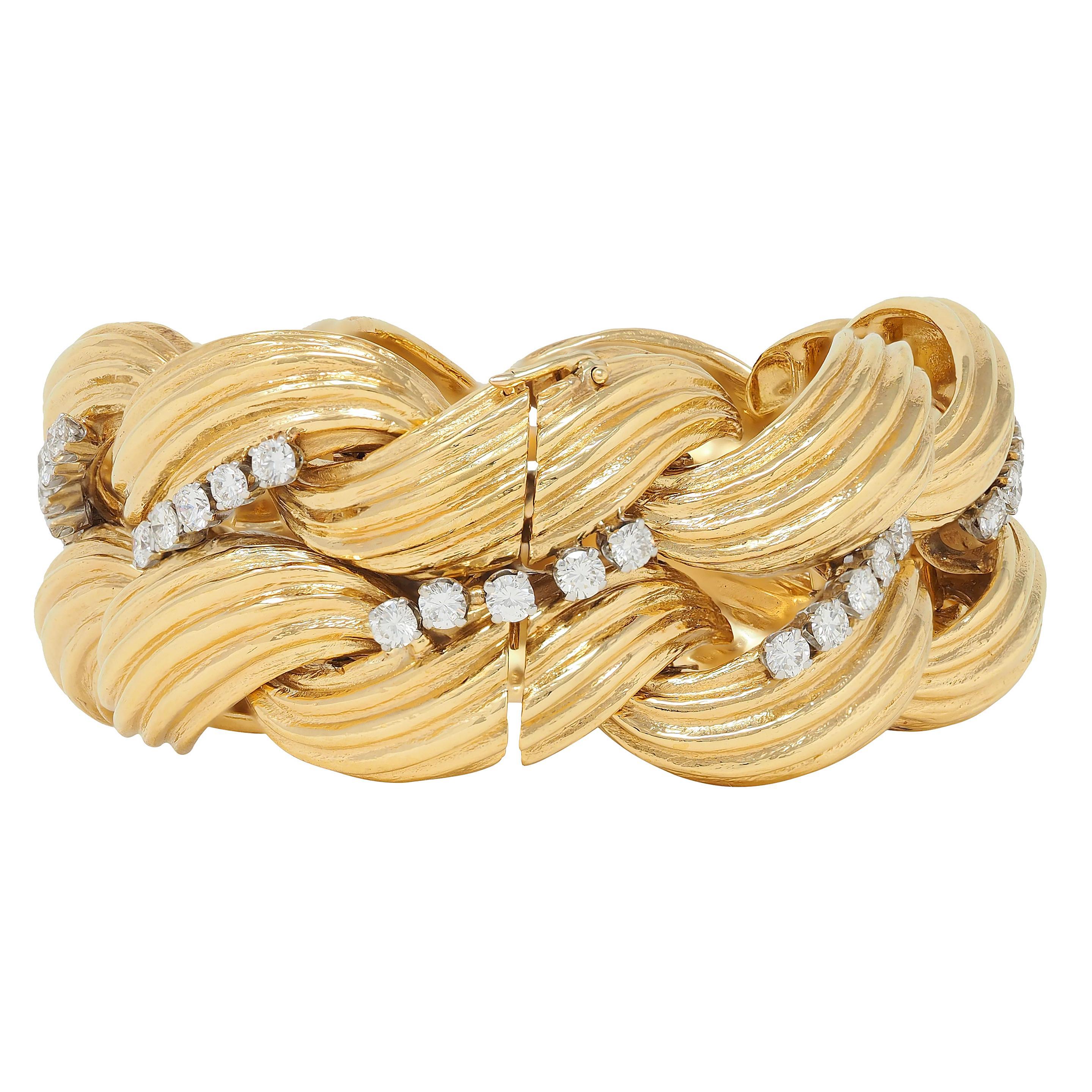 David Webb 1980 - Bracciale vintage con diamanti e platino in oro giallo 18 carati In condizioni ottime in vendita a Philadelphia, PA