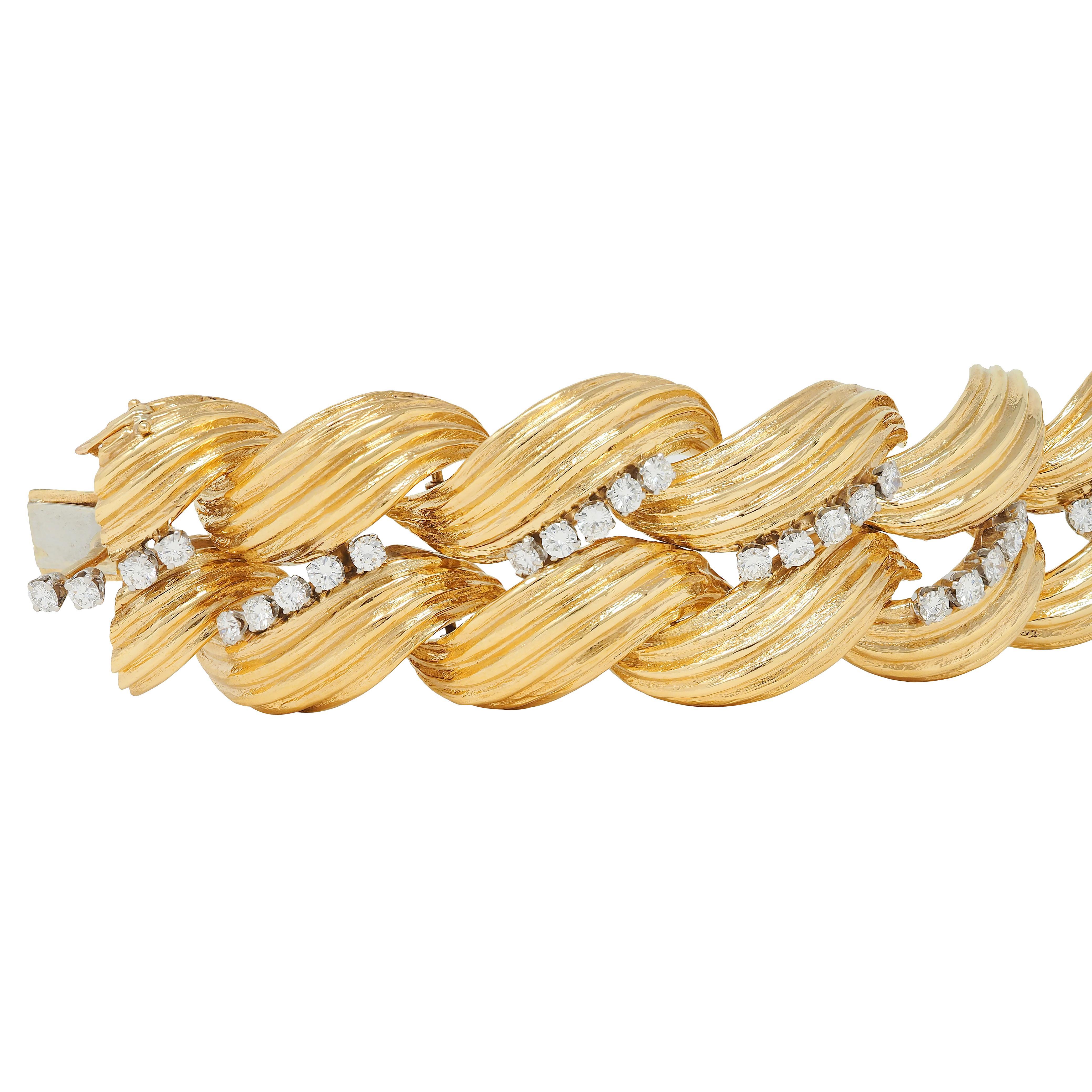 David Webb 1980 - Bracciale vintage con diamanti e platino in oro giallo 18 carati in vendita 1