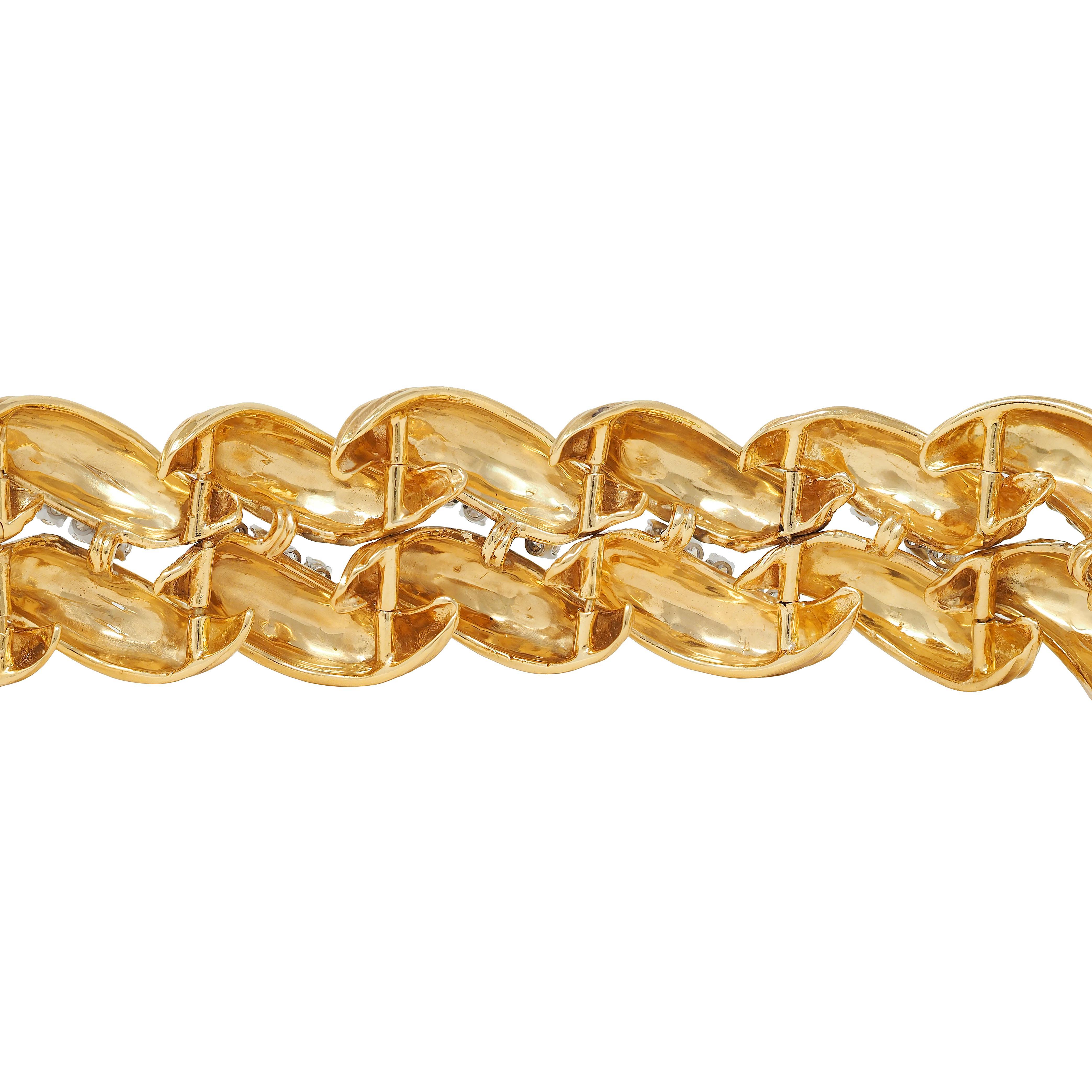 David Webb 1980 - Bracciale vintage con diamanti e platino in oro giallo 18 carati in vendita 2