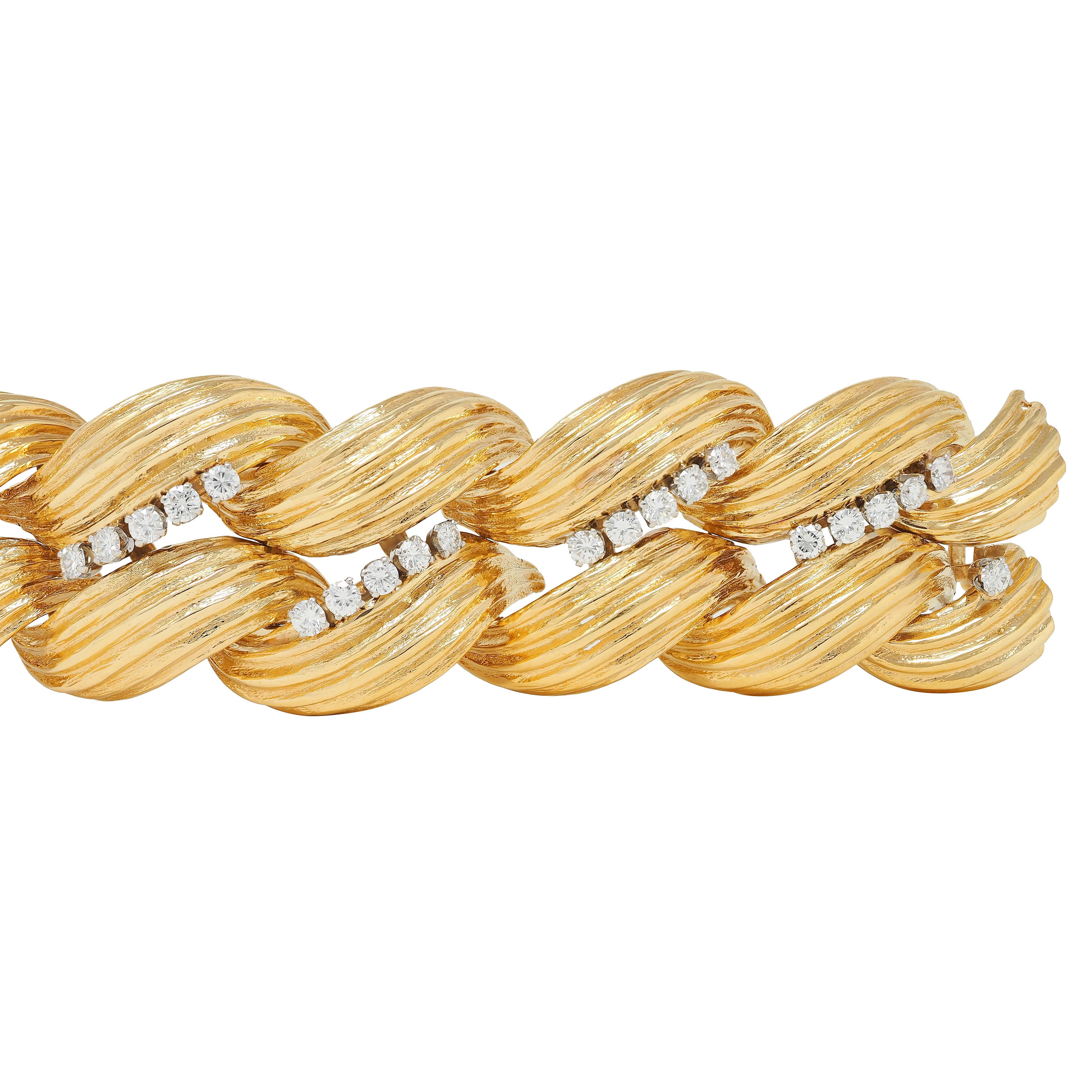 David Webb 1980 - Bracciale vintage con diamanti e platino in oro giallo 18 carati in vendita 3