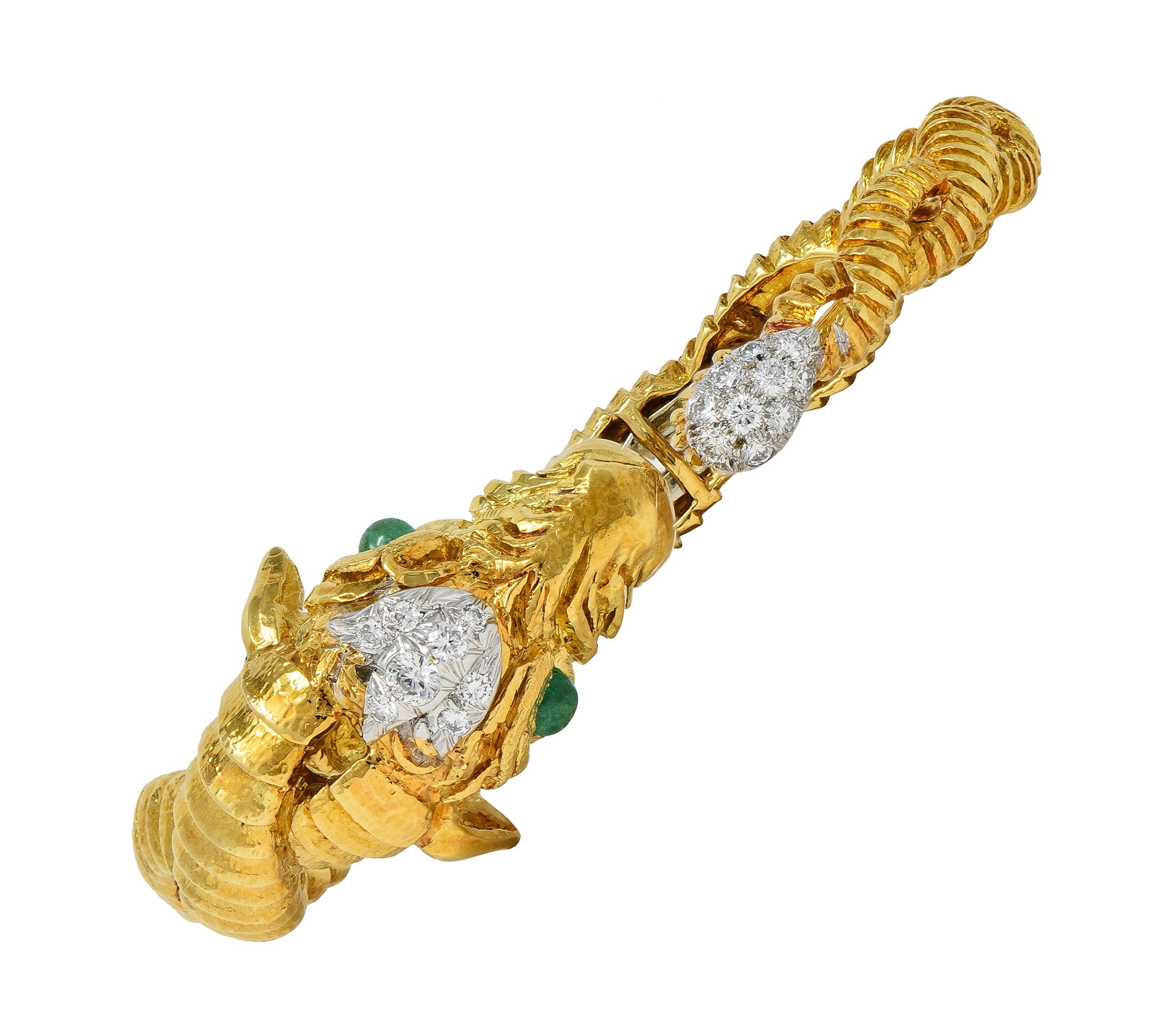 Moderno David Webb 1980 - Bracciale con diamante e smeraldo in platino 18 carati - Ariete e animale Ram in vendita