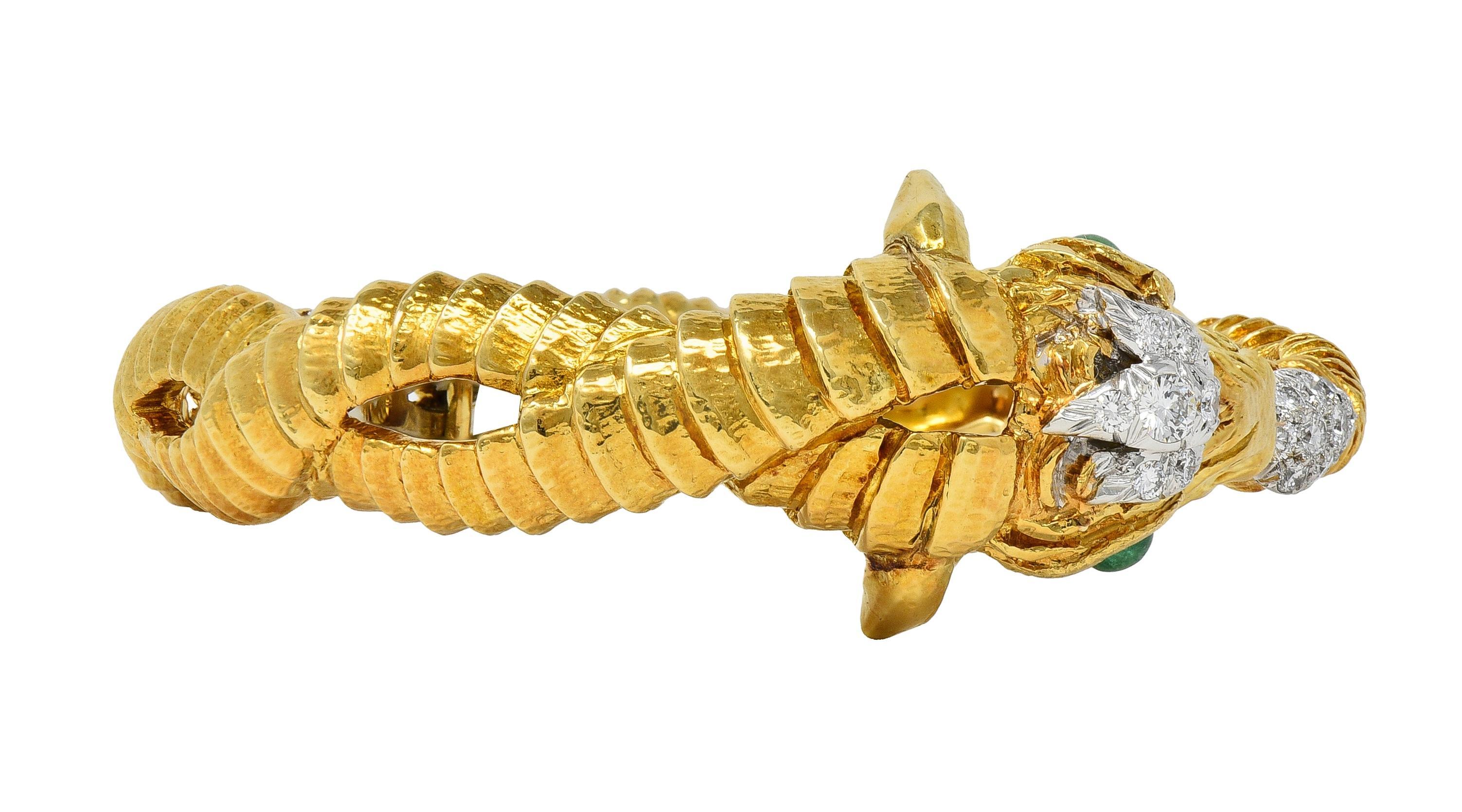 da uomo o donna David Webb 1980 - Bracciale con diamante e smeraldo in platino 18 carati - Ariete e animale Ram in vendita