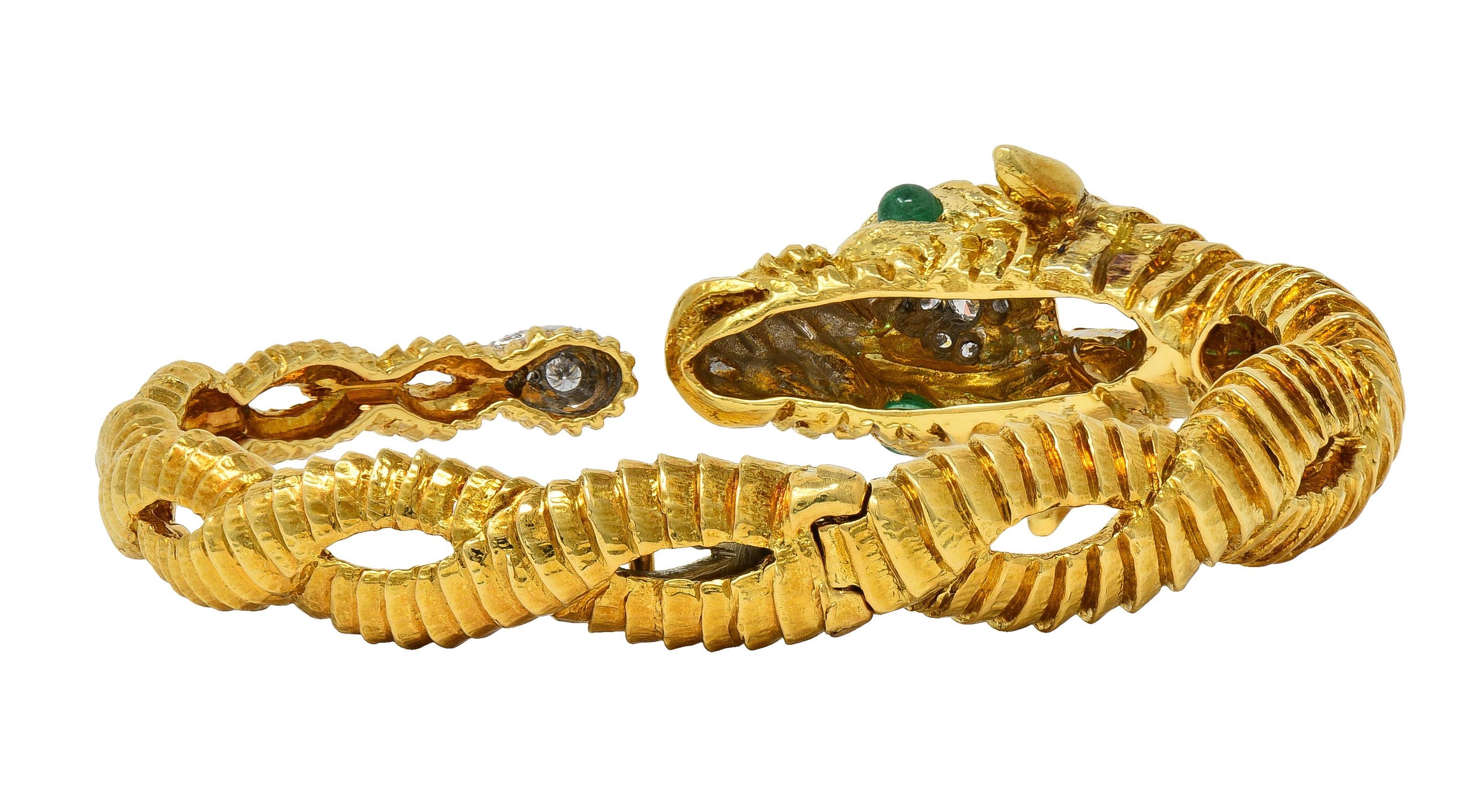 David Webb 1980 - Bracciale con diamante e smeraldo in platino 18 carati - Ariete e animale Ram in vendita 1