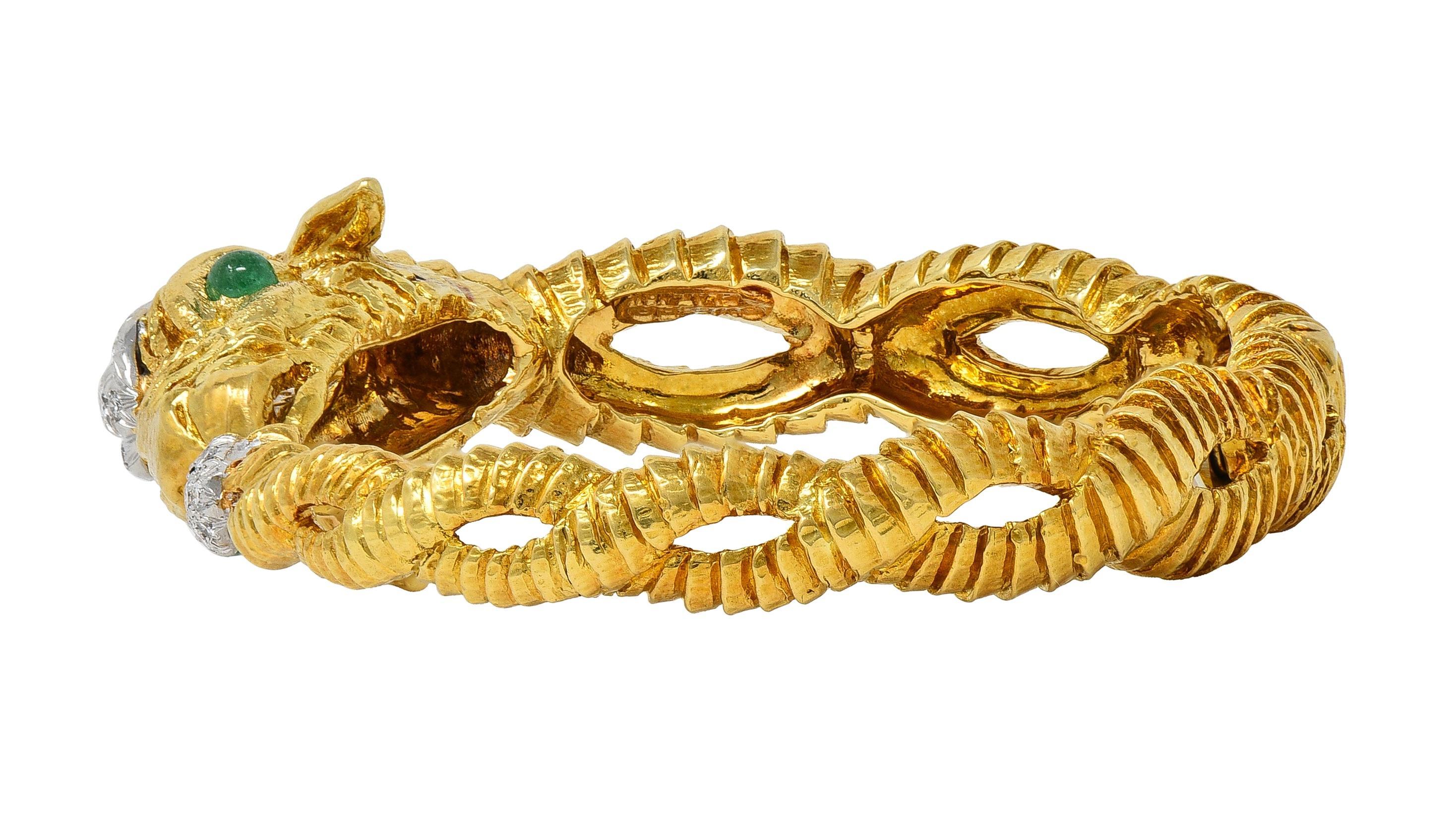 David Webb 1980 - Bracciale con diamante e smeraldo in platino 18 carati - Ariete e animale Ram in vendita 2