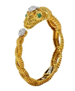 David Webb 1980er Jahre Aries Widder-Tiersarmband, Smaragd Diamant 18 Karat Platin