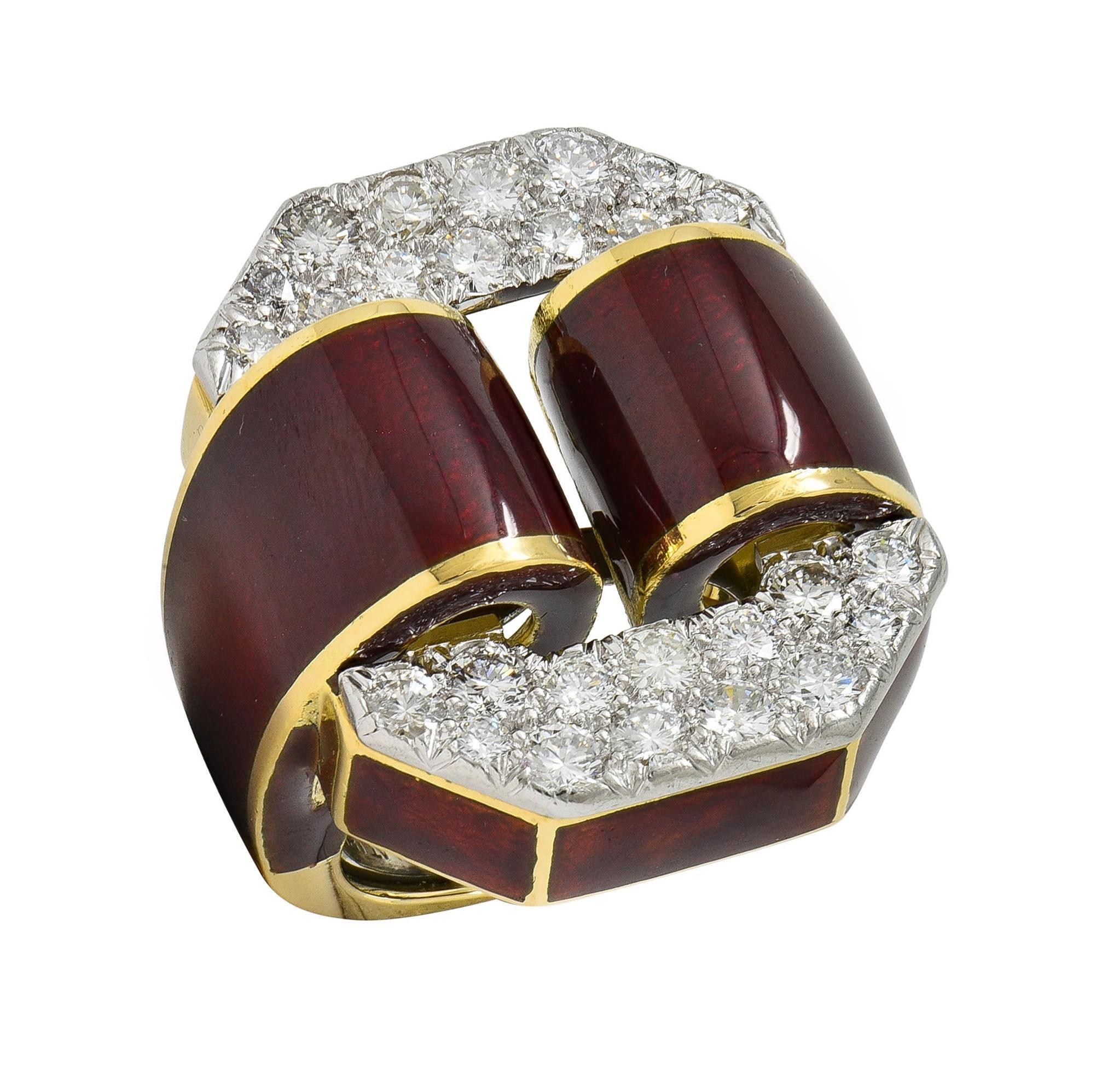 David Webb, bague vintage en or jaune 18 carats, platine, émail et diamants de 2,00 carats poids total en vente 6