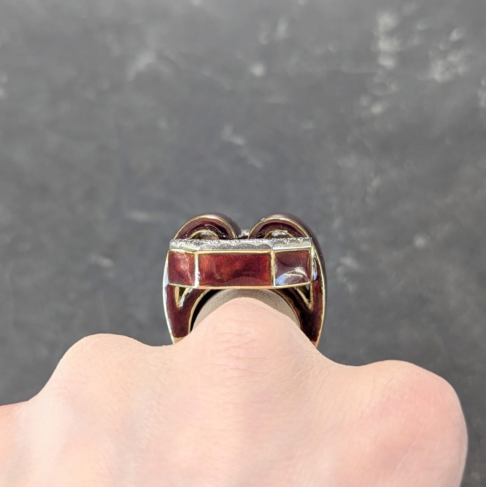 David Webb, bague vintage en or jaune 18 carats, platine, émail et diamants de 2,00 carats poids total en vente 7