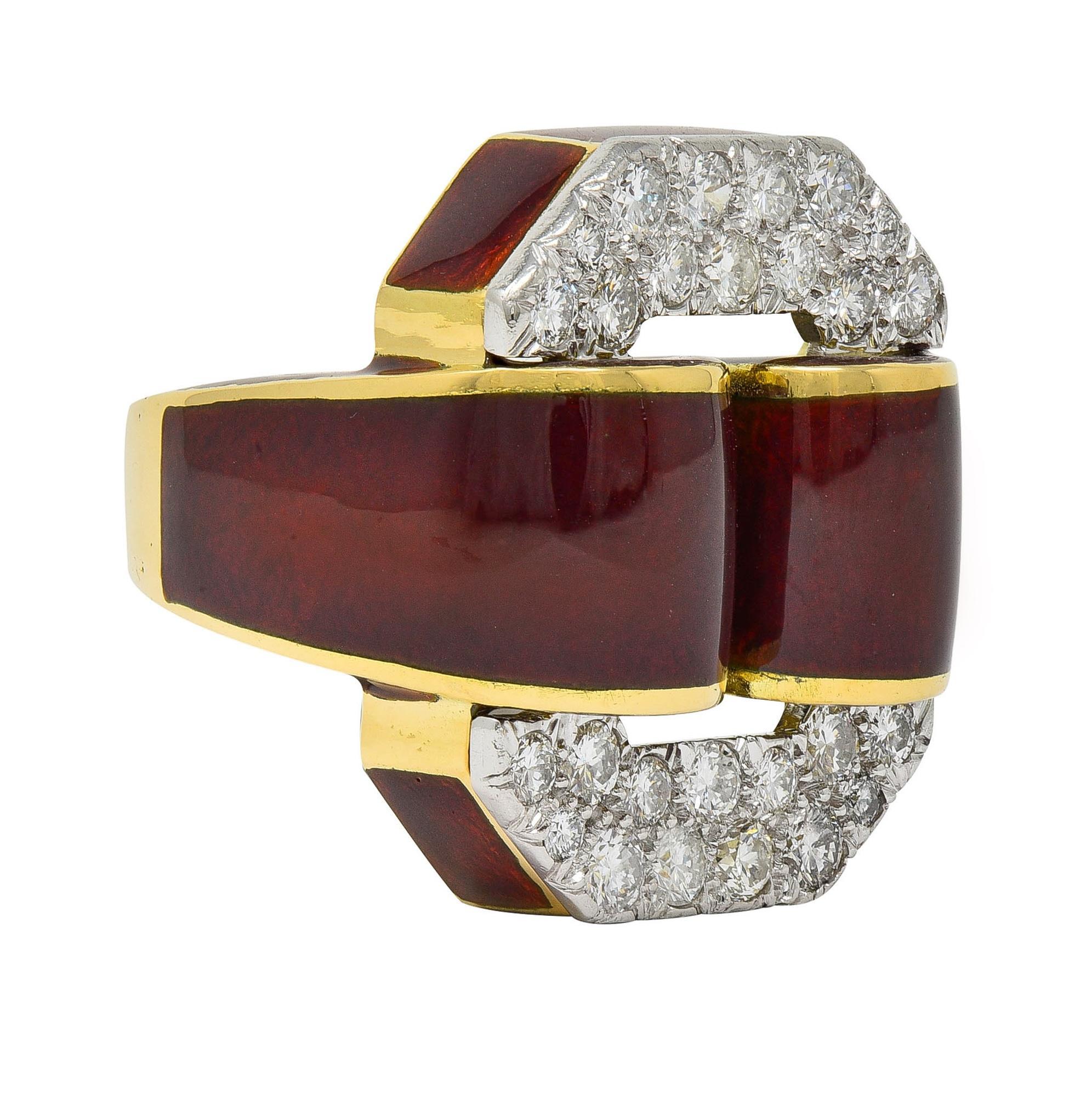 David Webb, bague vintage en or jaune 18 carats, platine, émail et diamants de 2,00 carats poids total Excellent état - En vente à Philadelphia, PA