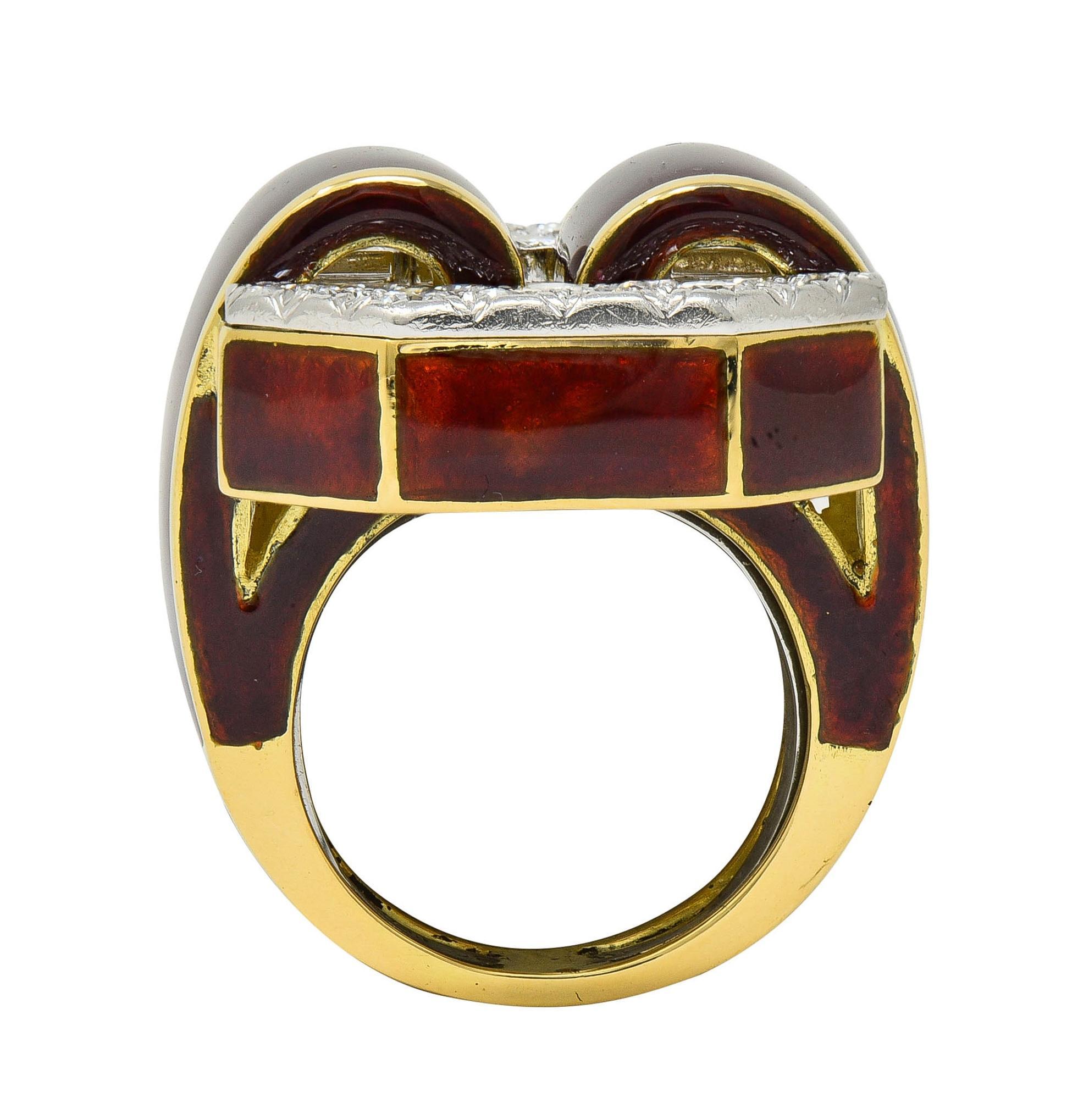 David Webb, bague vintage en or jaune 18 carats, platine, émail et diamants de 2,00 carats poids total Unisexe en vente