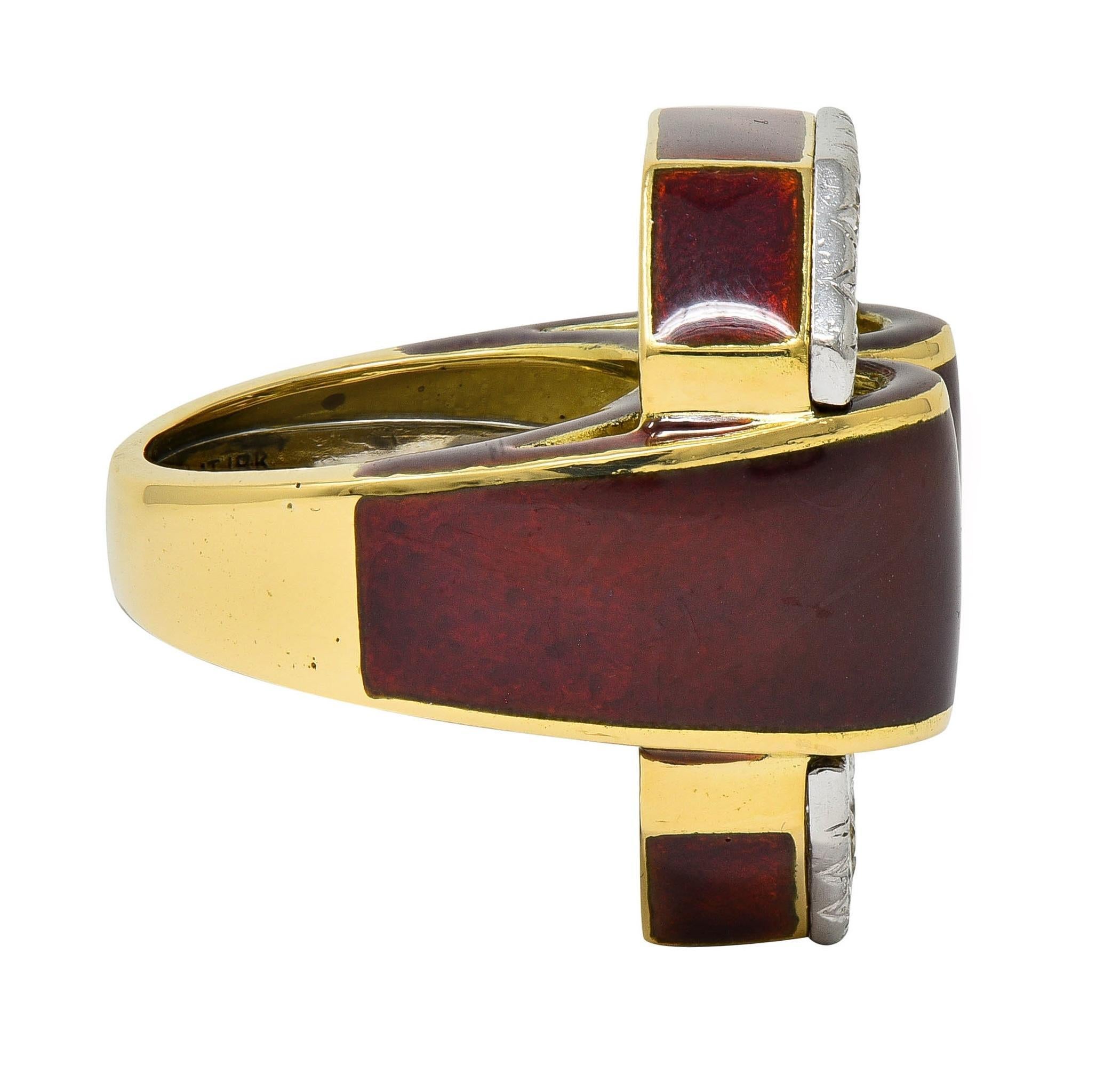 David Webb, bague vintage en or jaune 18 carats, platine, émail et diamants de 2,00 carats poids total en vente 1
