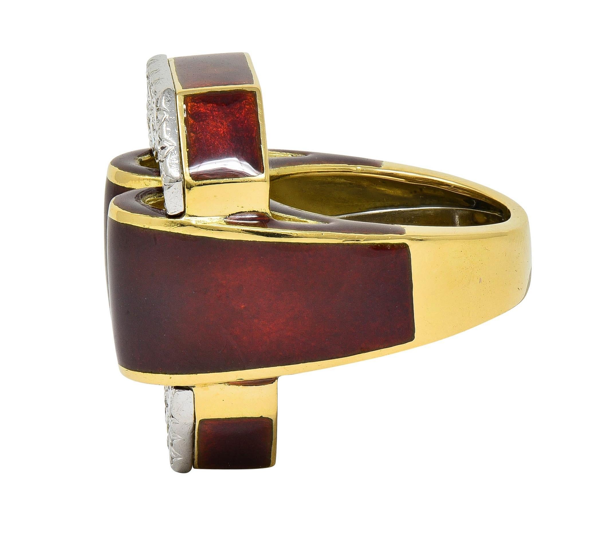 David Webb, bague vintage en or jaune 18 carats, platine, émail et diamants de 2,00 carats poids total en vente 3