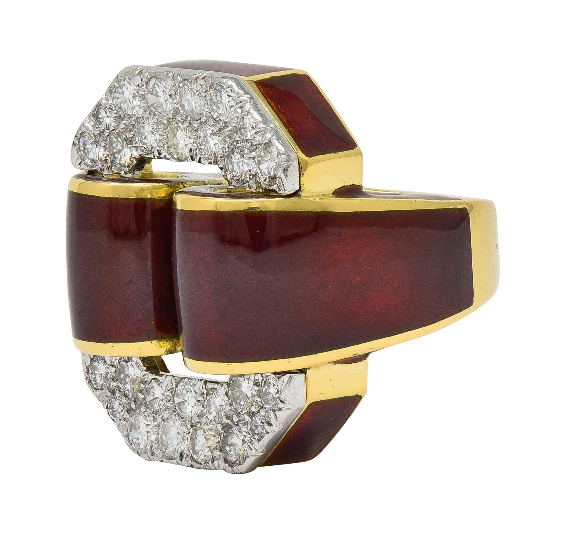 David Webb, bague vintage en or jaune 18 carats, platine, émail et diamants de 2,00 carats poids total en vente 4