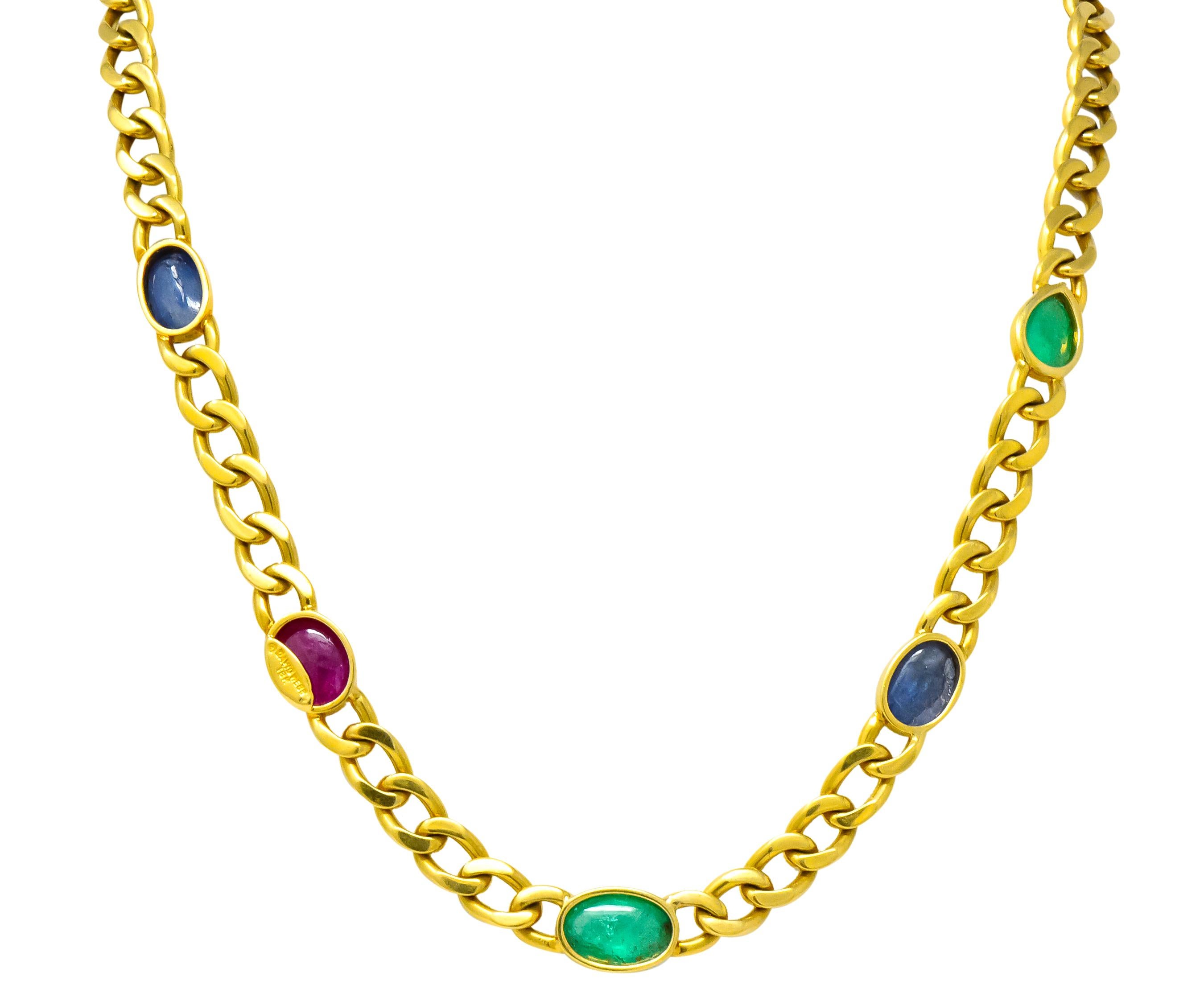 David Webb 20.00 Carat Ruby Sapphire Emerald 18 Karat Gold Curb Link Necklace 2