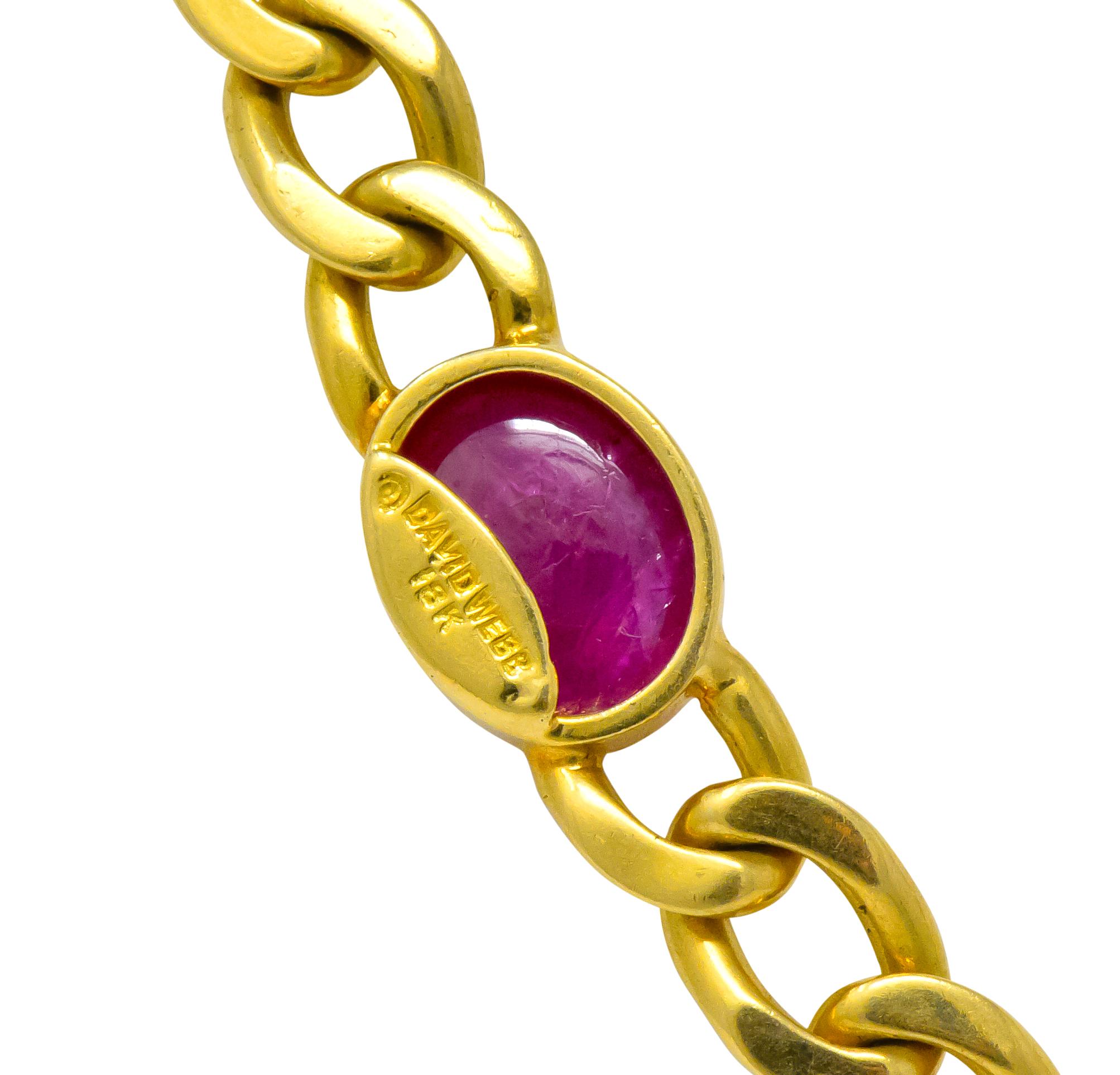 David Webb 20.00 Carat Ruby Sapphire Emerald 18 Karat Gold Curb Link Necklace 3