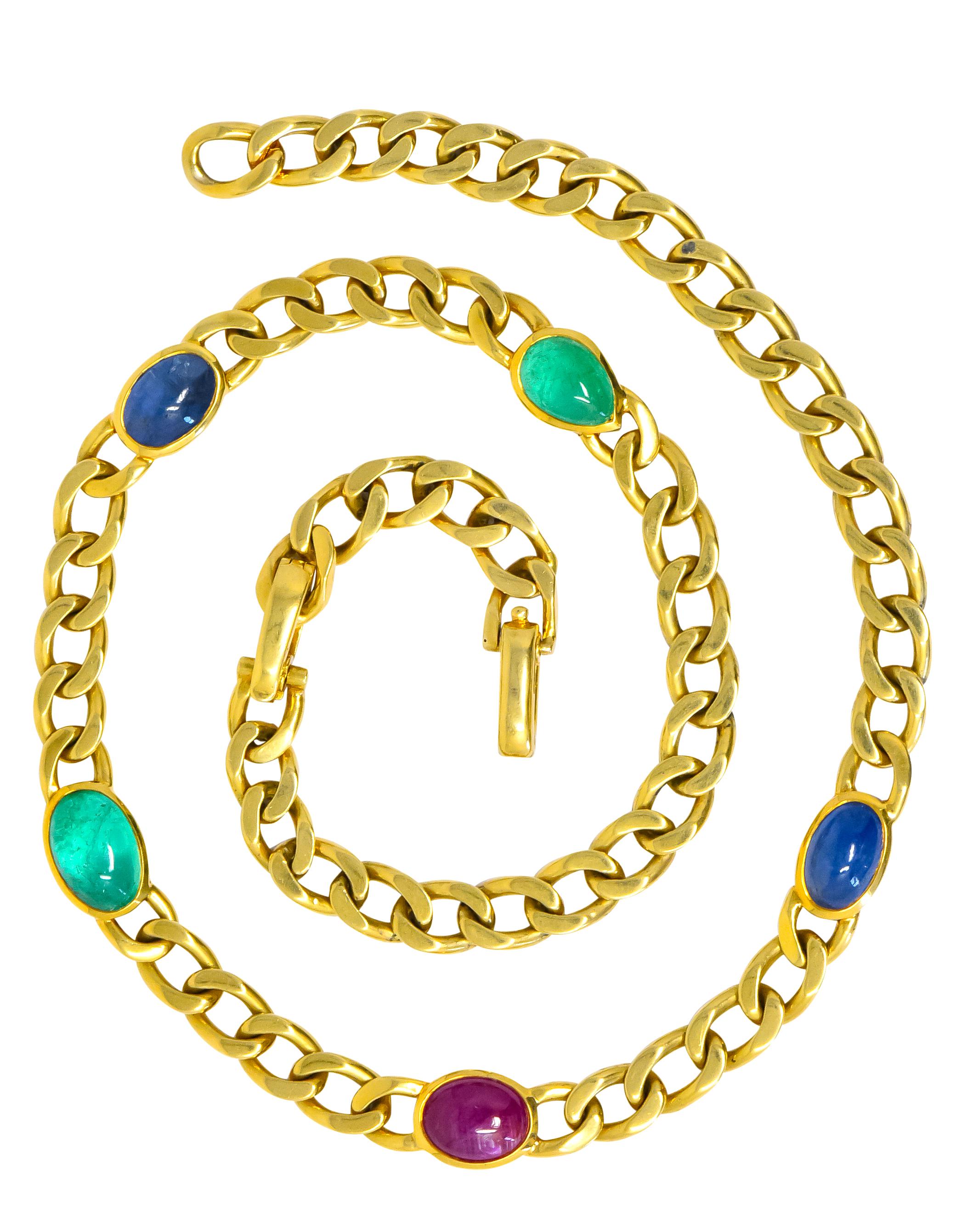 David Webb 20.00 Carat Ruby Sapphire Emerald 18 Karat Gold Curb Link Necklace 4