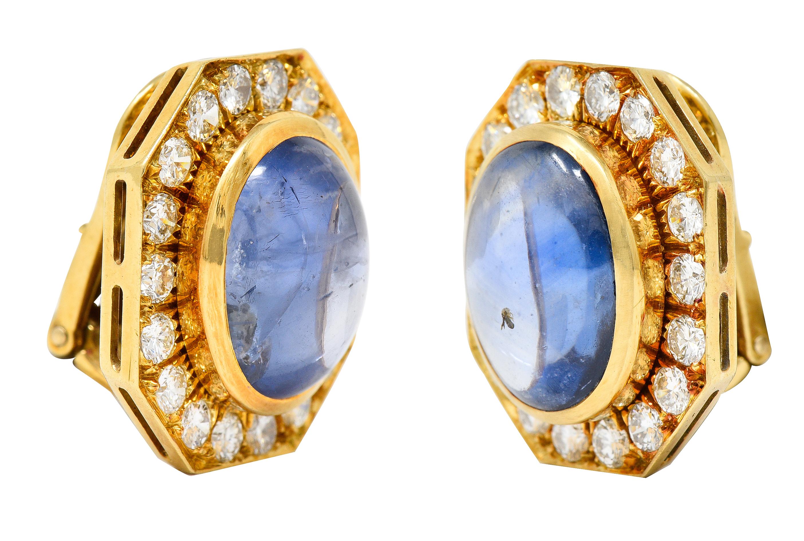 David Webb 20.20 Carats 1980s Sapphire Diamond 18 Karat Yellow Gold Earrings For Sale 1