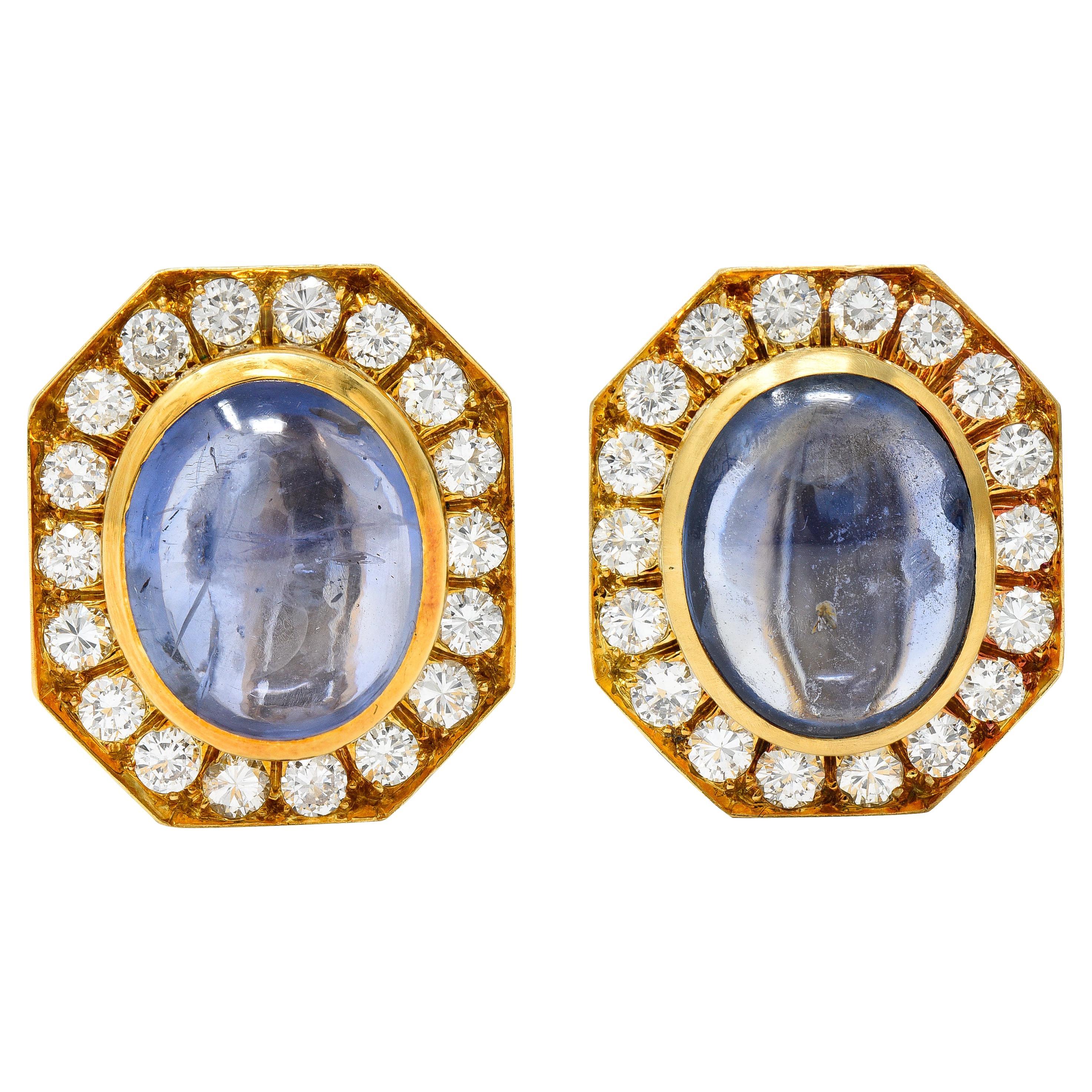David Webb 20.20 Carats 1980s Sapphire Diamond 18 Karat Yellow Gold Earrings For Sale