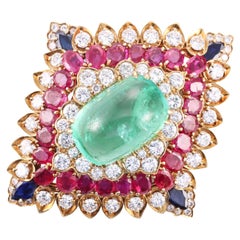 Vintage David Webb 26ct Emerald Ruby Sapphire Diamond Gold Brooch Pendant