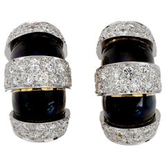 David Webb 3.30 carat diamond 18k yellow gold black enamel earrings