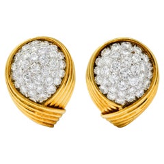 David Webb 3.50 Carat Pave Diamond 18 Karat Gold Platinum Ear-Clip Earrings