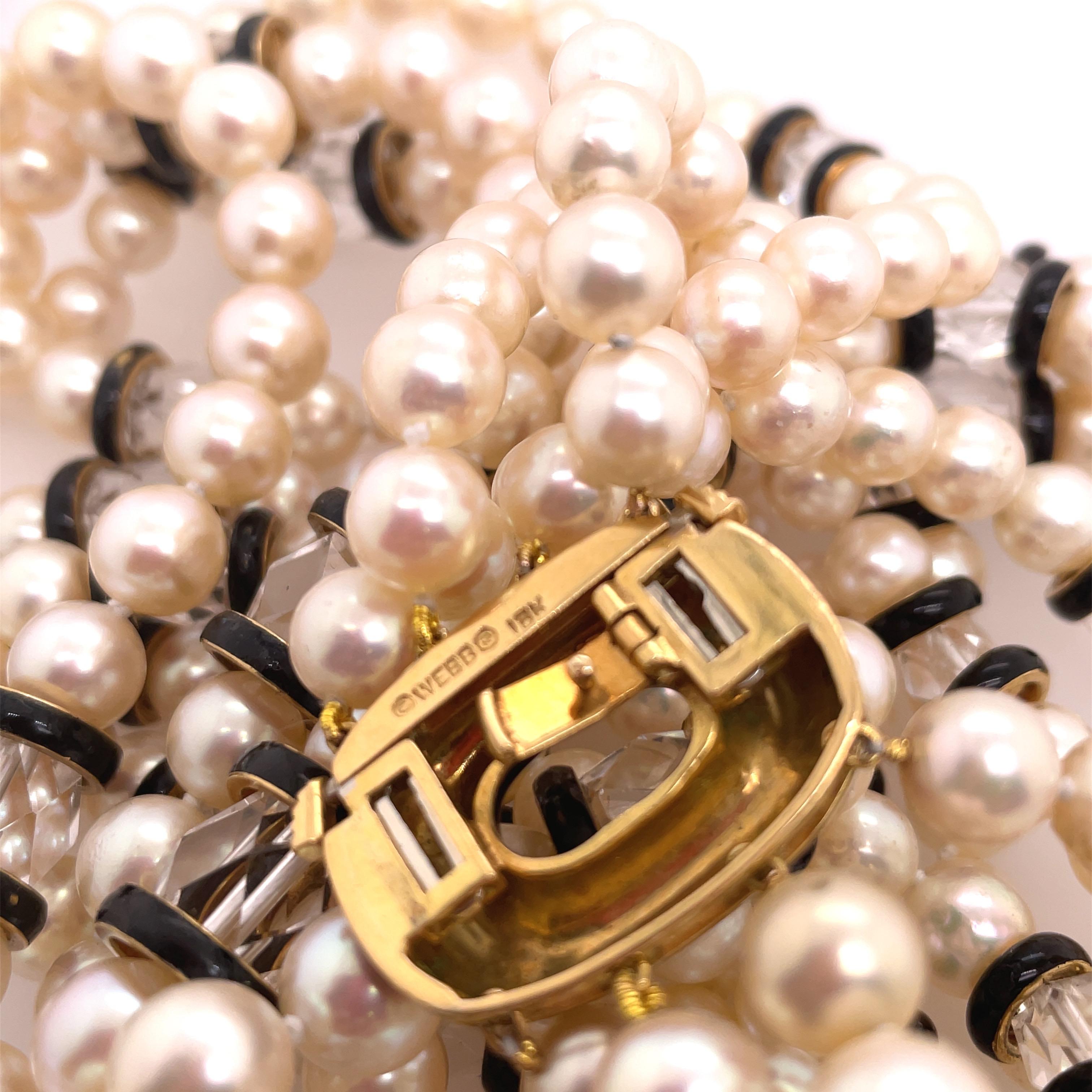 David Webb: 4strängige Halskette aus Perlen, Bergkristall und Onyx im Zustand „Hervorragend“ im Angebot in Saint Louis, MO