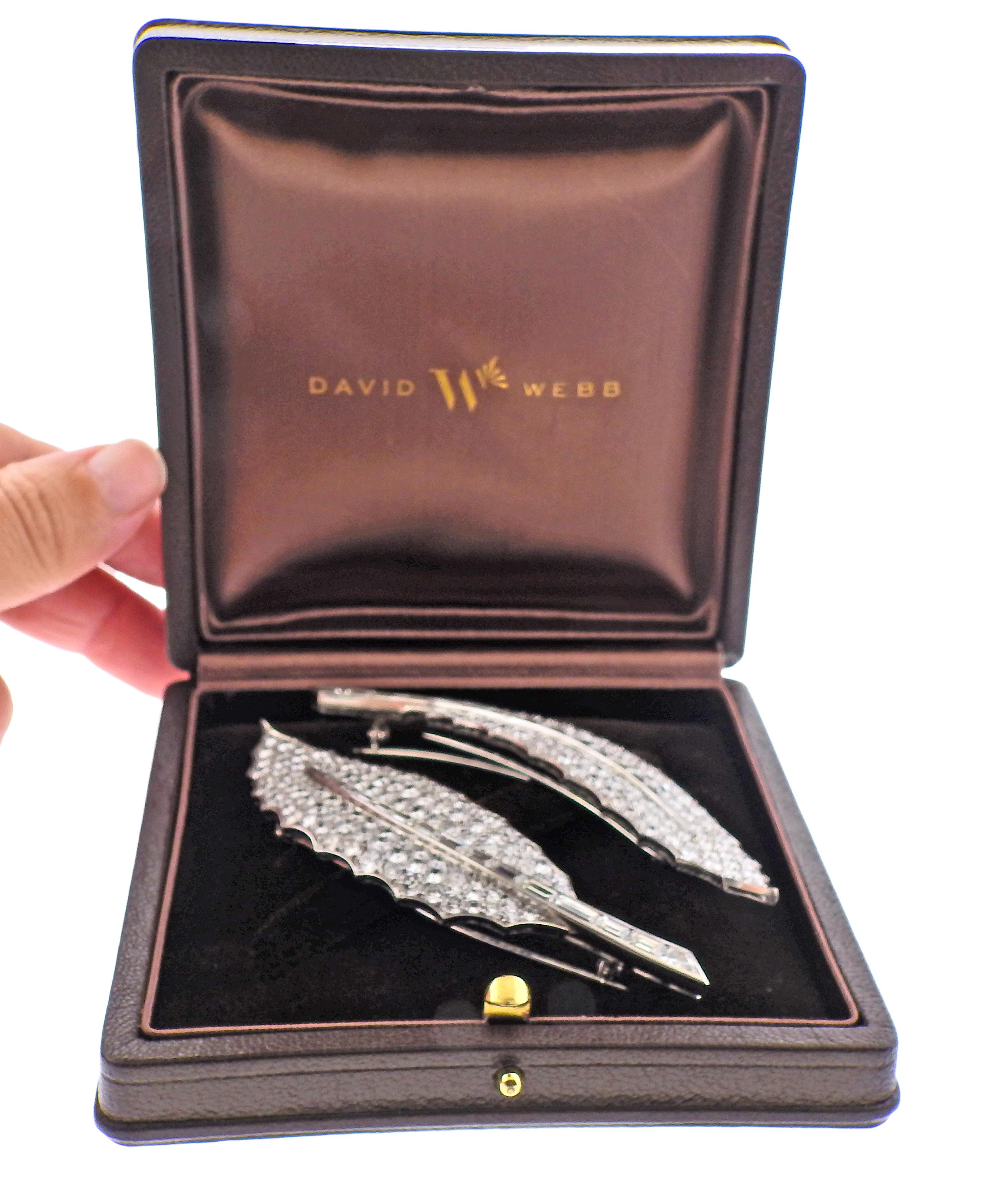 Women's David Webb 40 Carat Diamond Gold Platinum Leaf Brooch Set For Sale