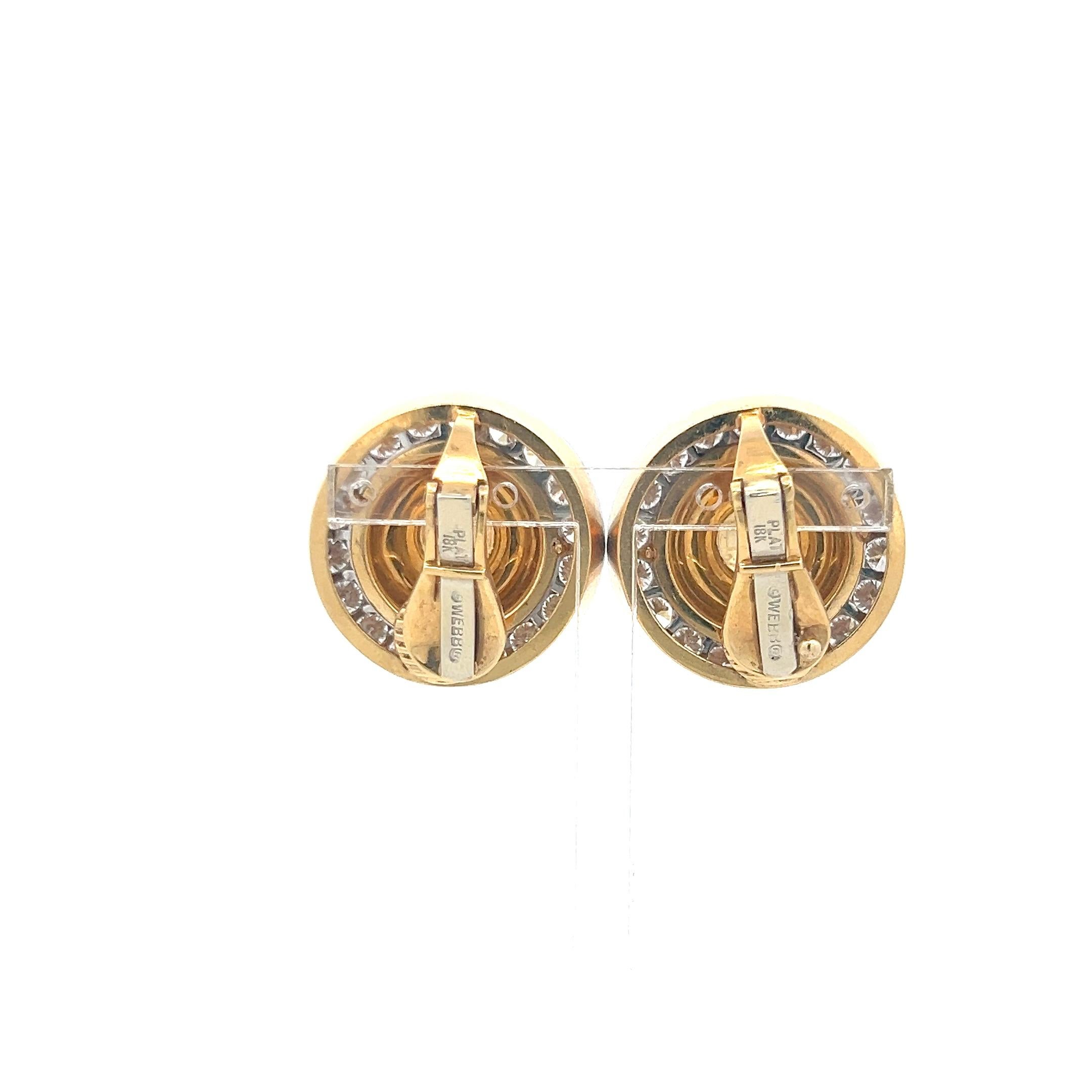 Taille ronde A David Webb 4.32 Carat Round G VS1 Diamond 18 Karat Yellow Gold Clips Earrings
