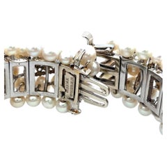 David Webb 5.00 Carat Round Brilliant Diamond 4.1-6.1MM Pearl 14K WG Bracelet