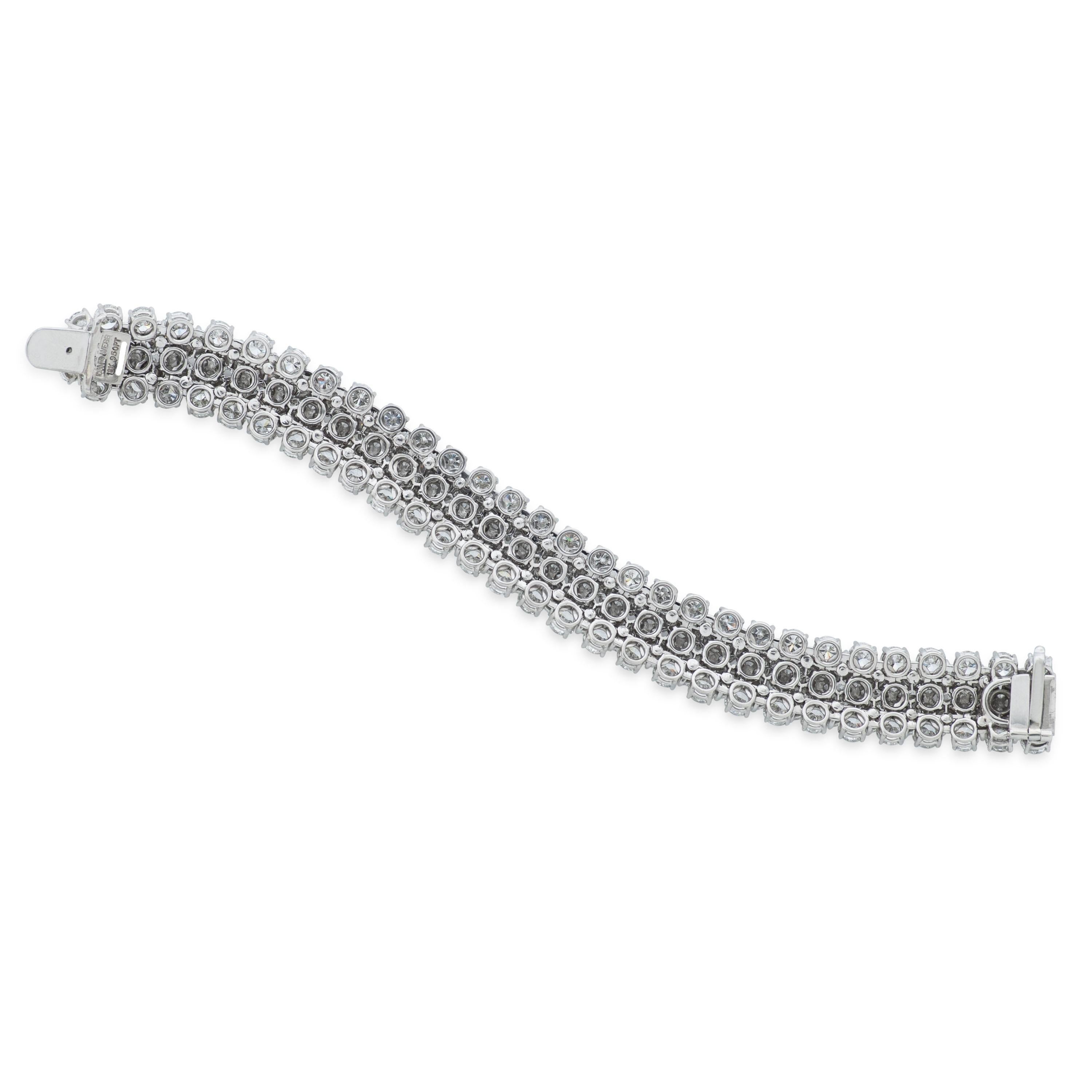 Round Cut David Webb 52.00 Carat Round Diamond 5 Row Flexible Bracelet in Platinum For Sale