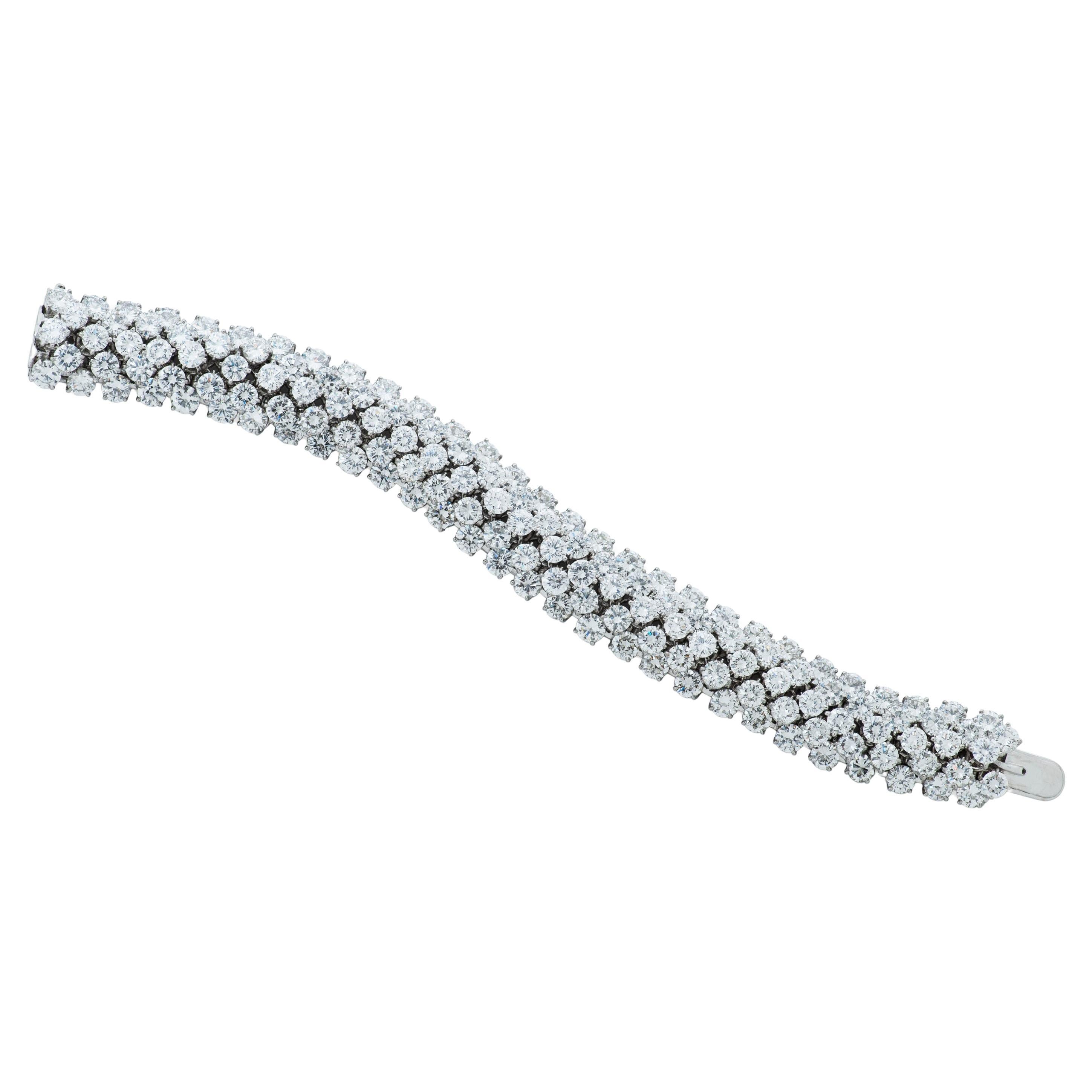 David Webb 52.00 Carat Round Diamond 5 Row Flexible Bracelet in Platinum For Sale